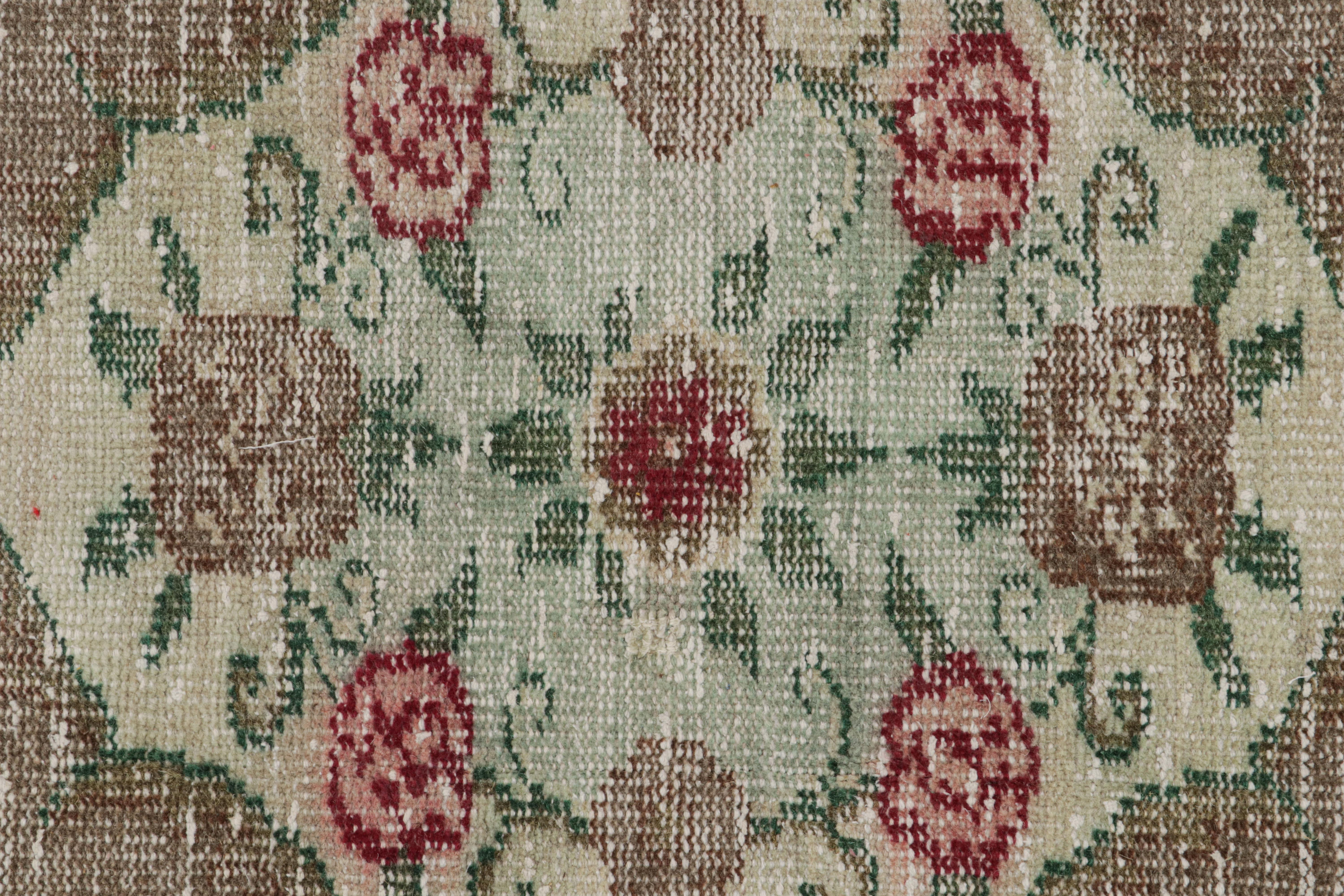 Mid-20th Century Vintage Zeki Müren Rug in Brown with Green Floral Medallion, from Rug & Kilim For Sale