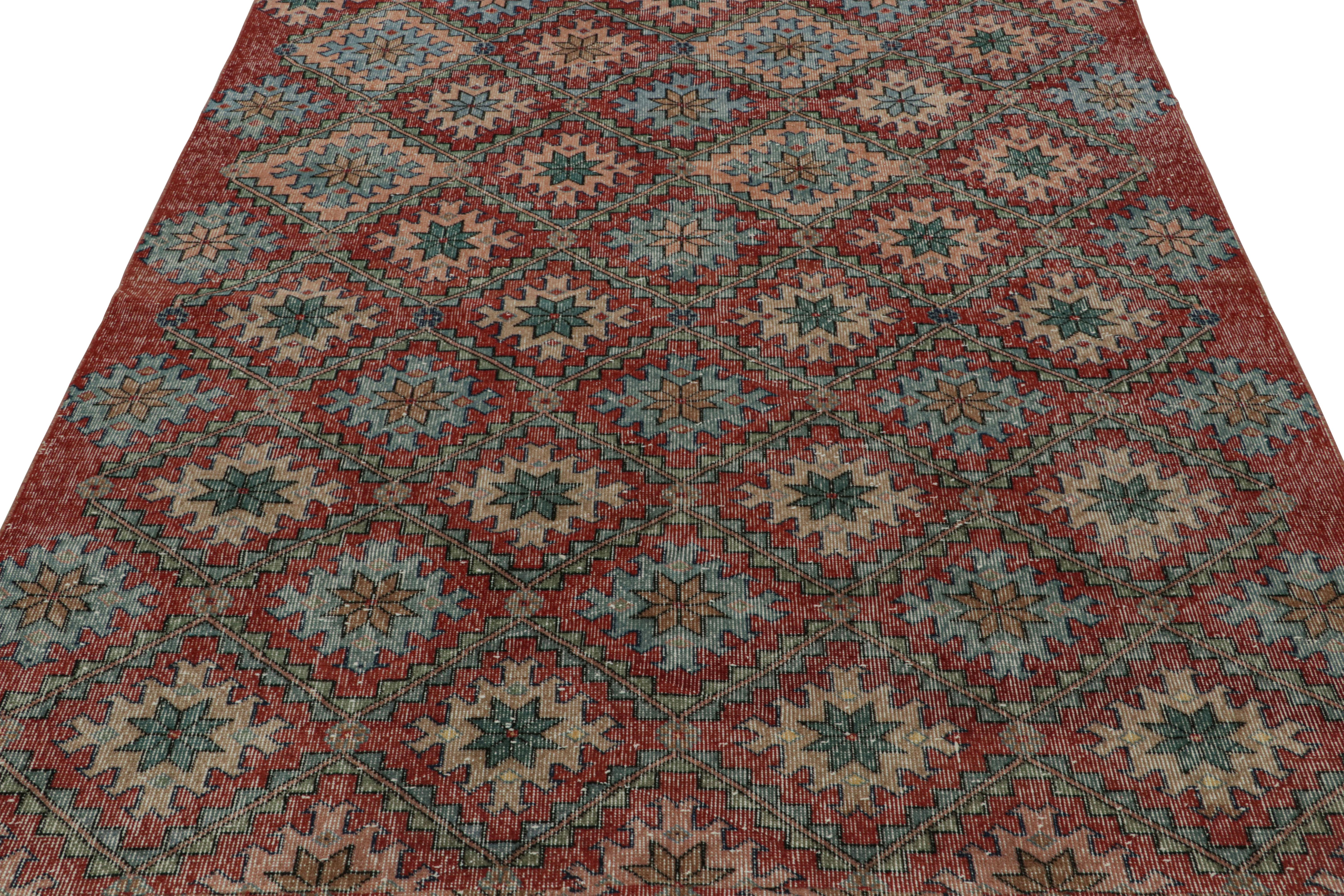 Turkish Vintage Zeki Müren Rug in Burgundy with Geometric Patterns, from Rug & Kilim  For Sale