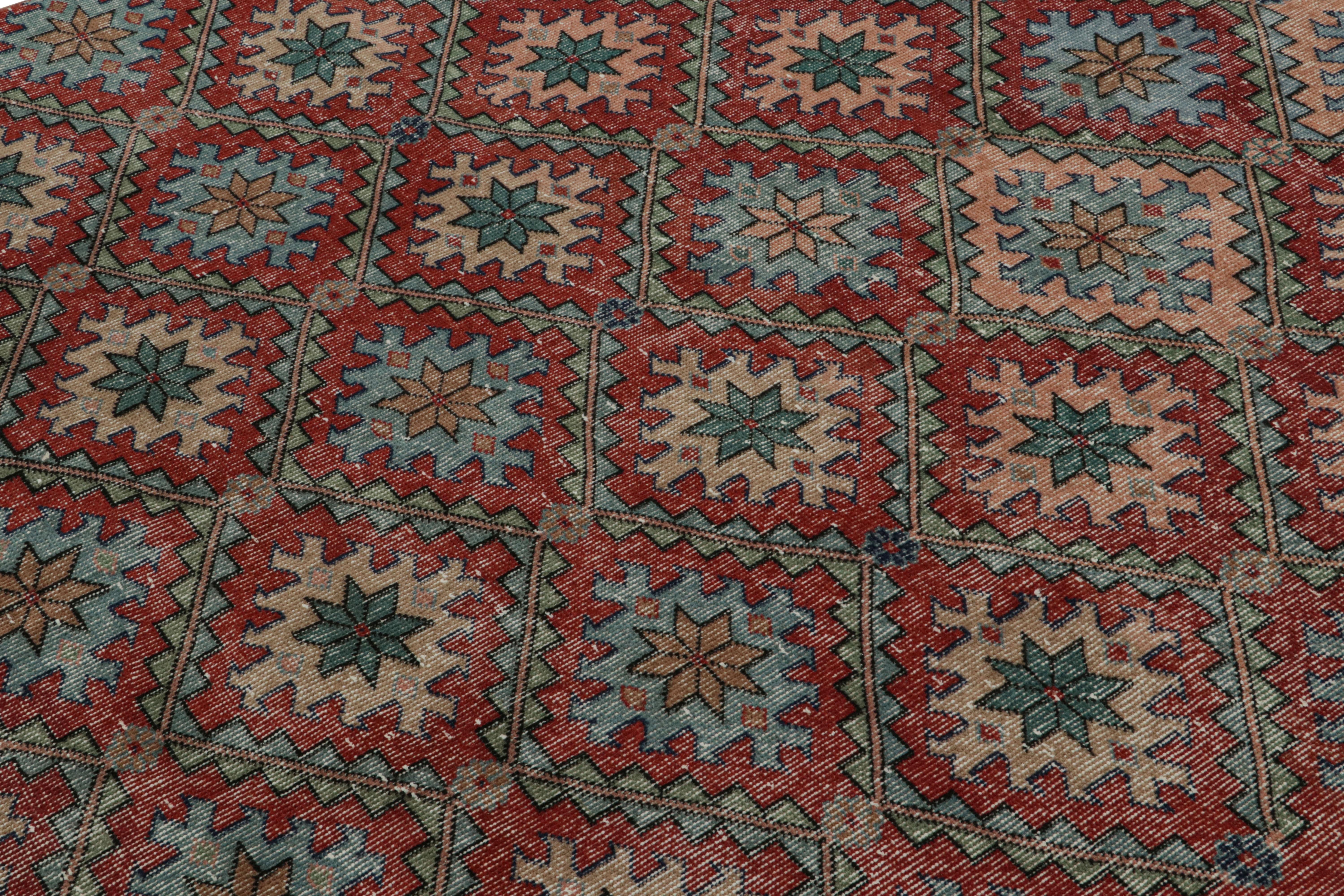 Hand-Knotted Vintage Zeki Müren Rug in Burgundy with Geometric Patterns, from Rug & Kilim  For Sale