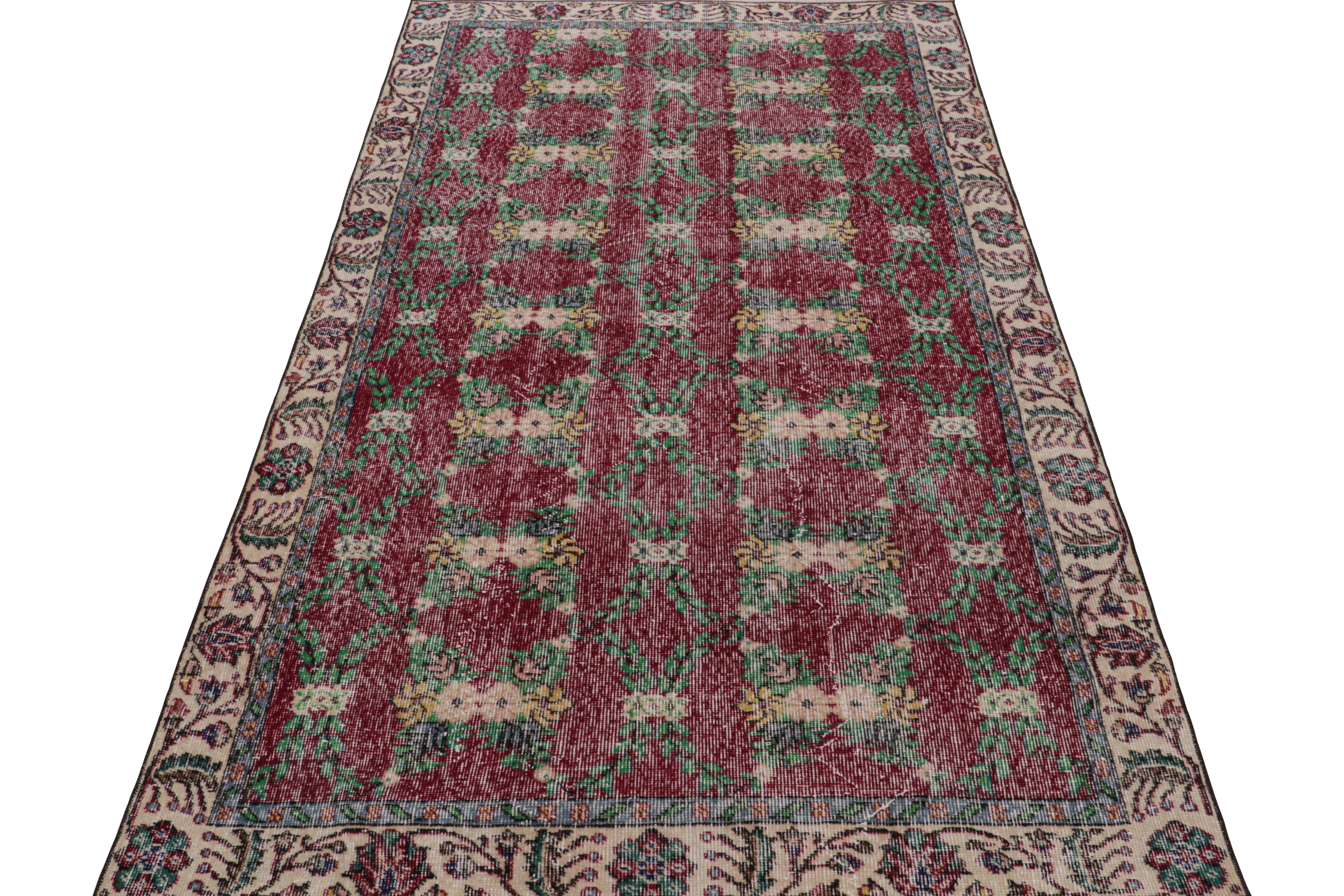 Turkish Vintage Zeki Müren Rug in Burgundy with Teal Floral Patterns, from Rug & Kilim For Sale