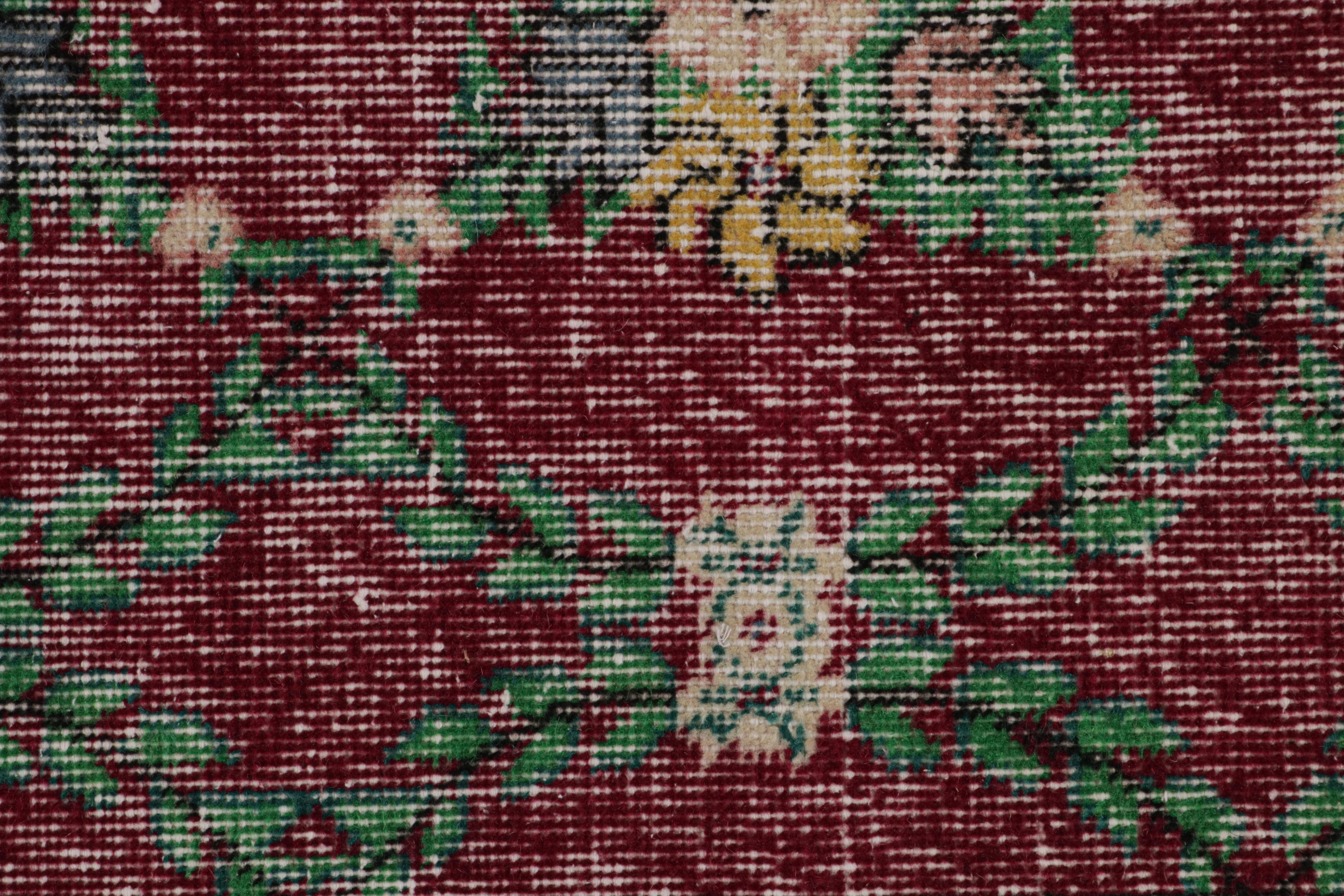 Mid-20th Century Vintage Zeki Müren Rug in Burgundy with Teal Floral Patterns, from Rug & Kilim For Sale