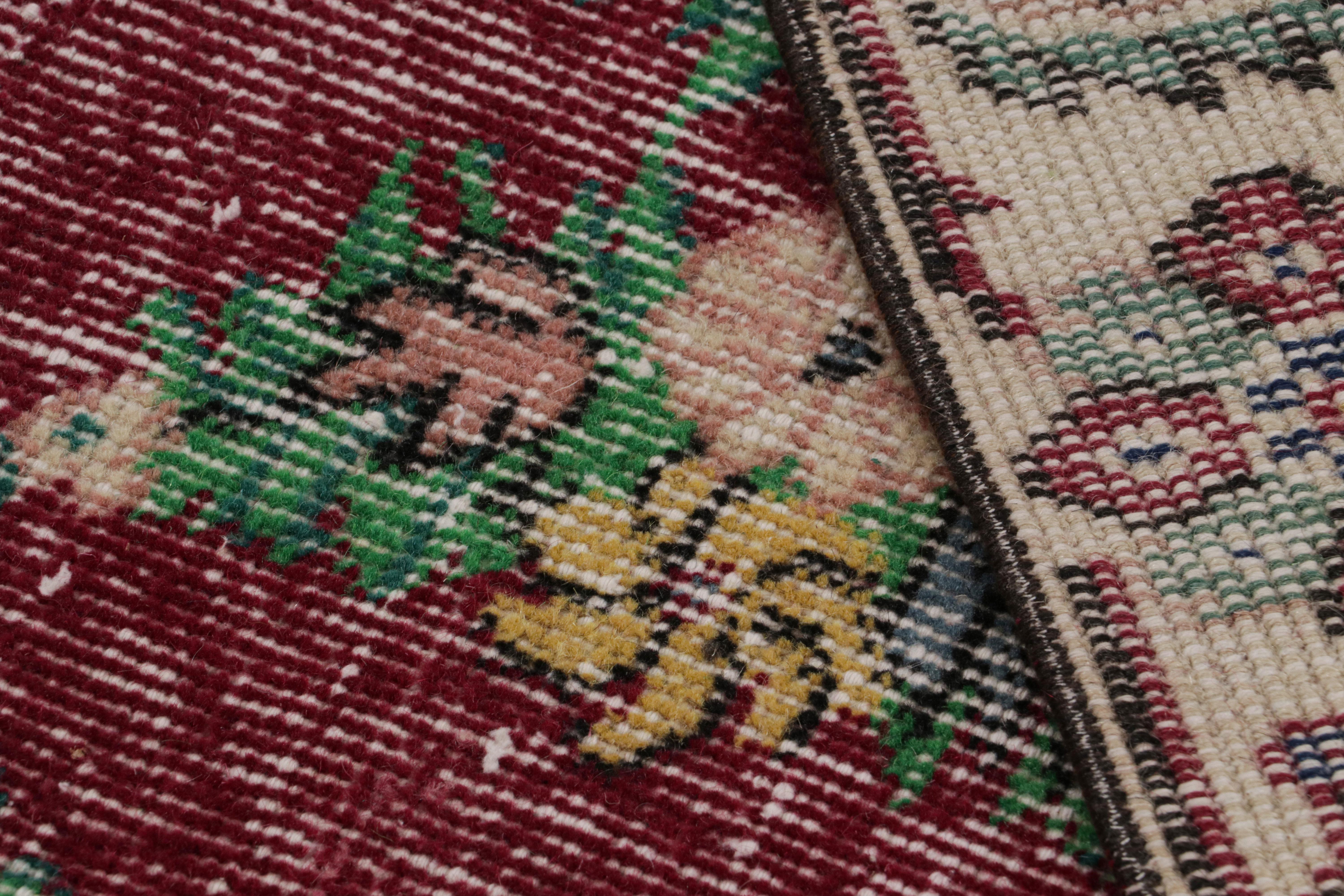 Wool Vintage Zeki Müren Rug in Burgundy with Teal Floral Patterns, from Rug & Kilim For Sale
