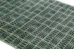 Vintage Zeki Müren Rug in Celadon with Black Geometric Patterns from Rug & Kilim