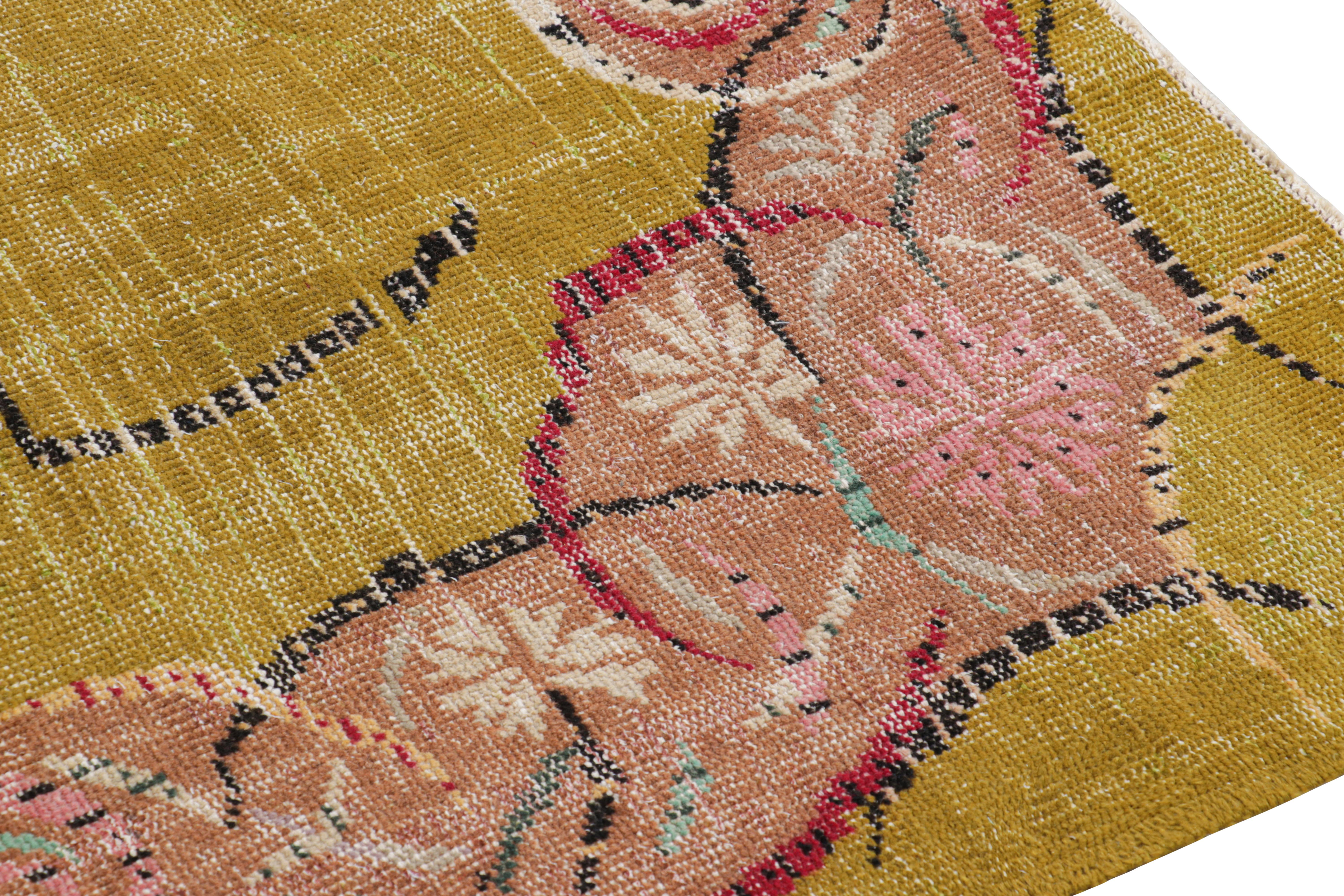Turkish Vintage Zeki Müren Rug in Chartreuse with Floral Medallion, from Rug & Kilim For Sale