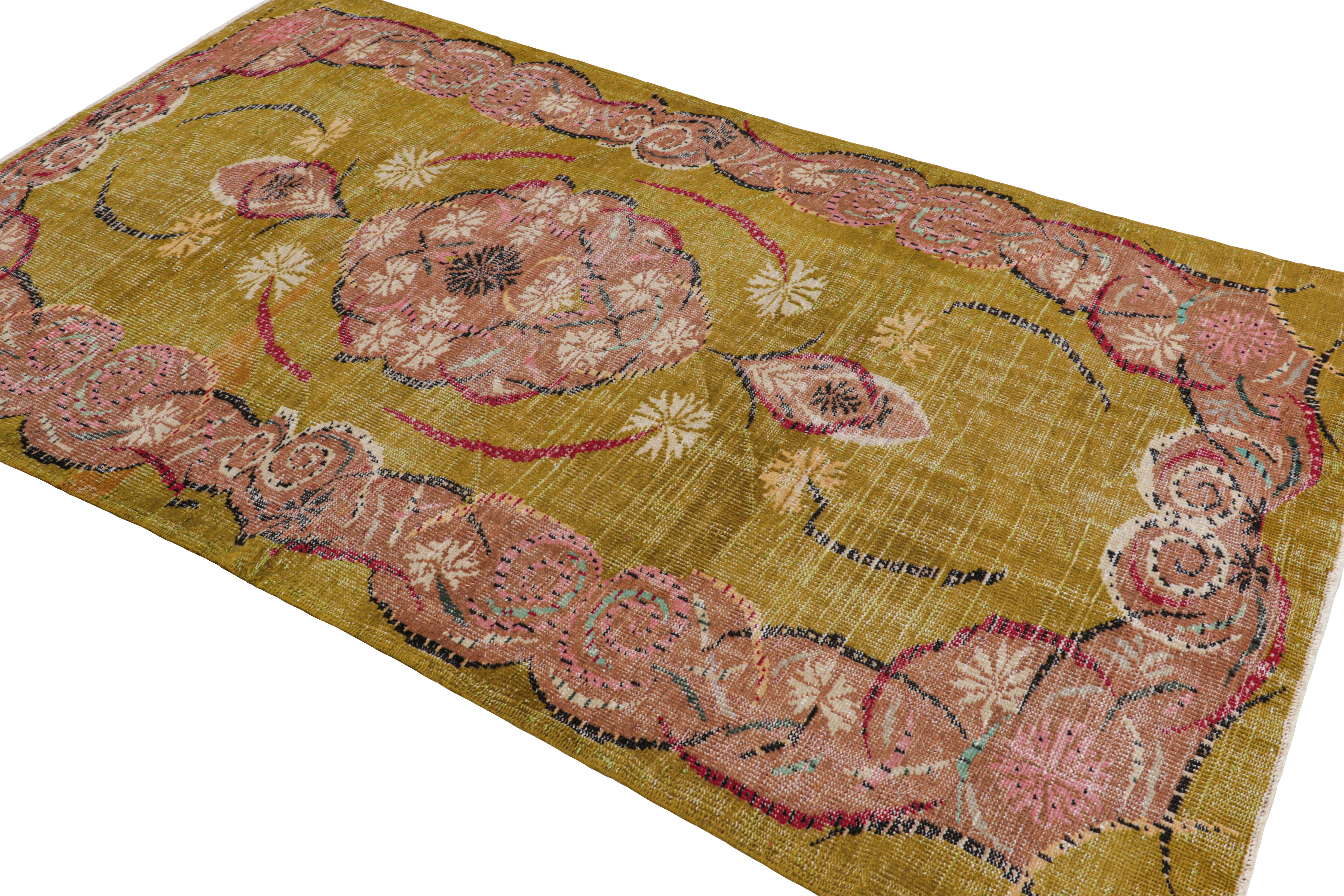 Vintage Zeki Müren Rug in Chartreuse with Floral Medallion, from Rug & Kilim In Good Condition For Sale In Long Island City, NY