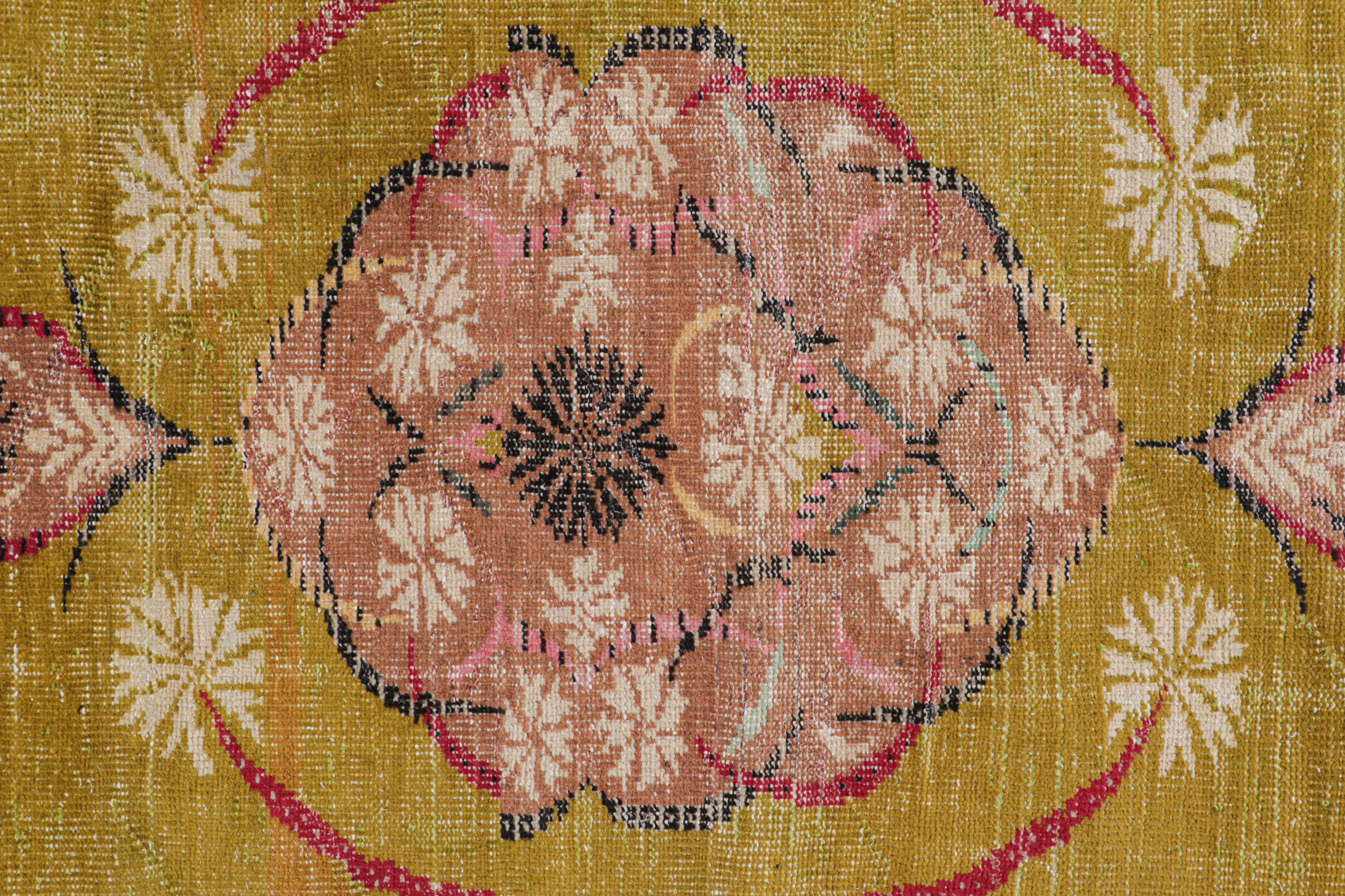 Mid-20th Century Vintage Zeki Müren Rug in Chartreuse with Floral Medallion, from Rug & Kilim For Sale