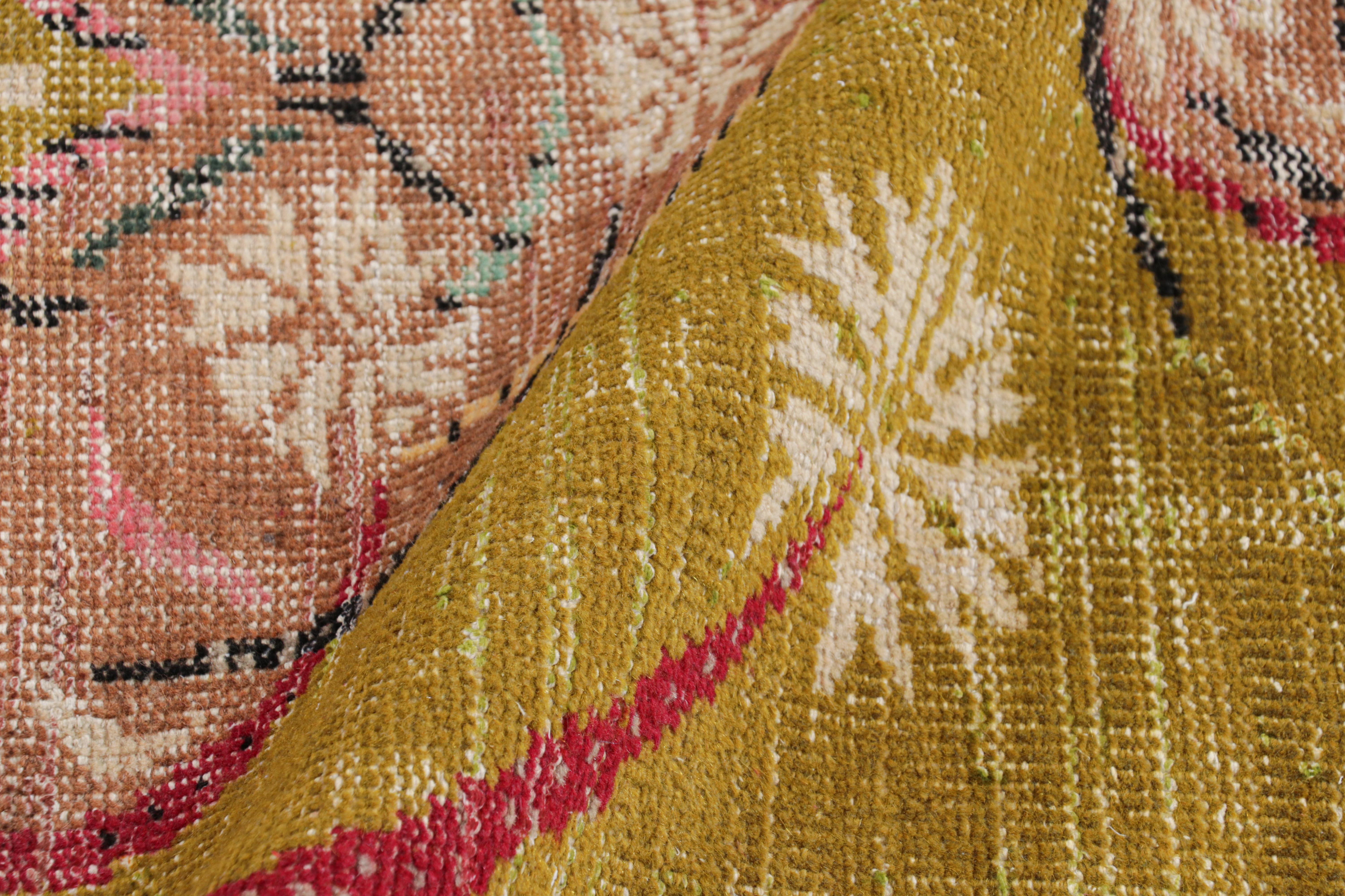 Wool Vintage Zeki Müren Rug in Chartreuse with Floral Medallion, from Rug & Kilim For Sale