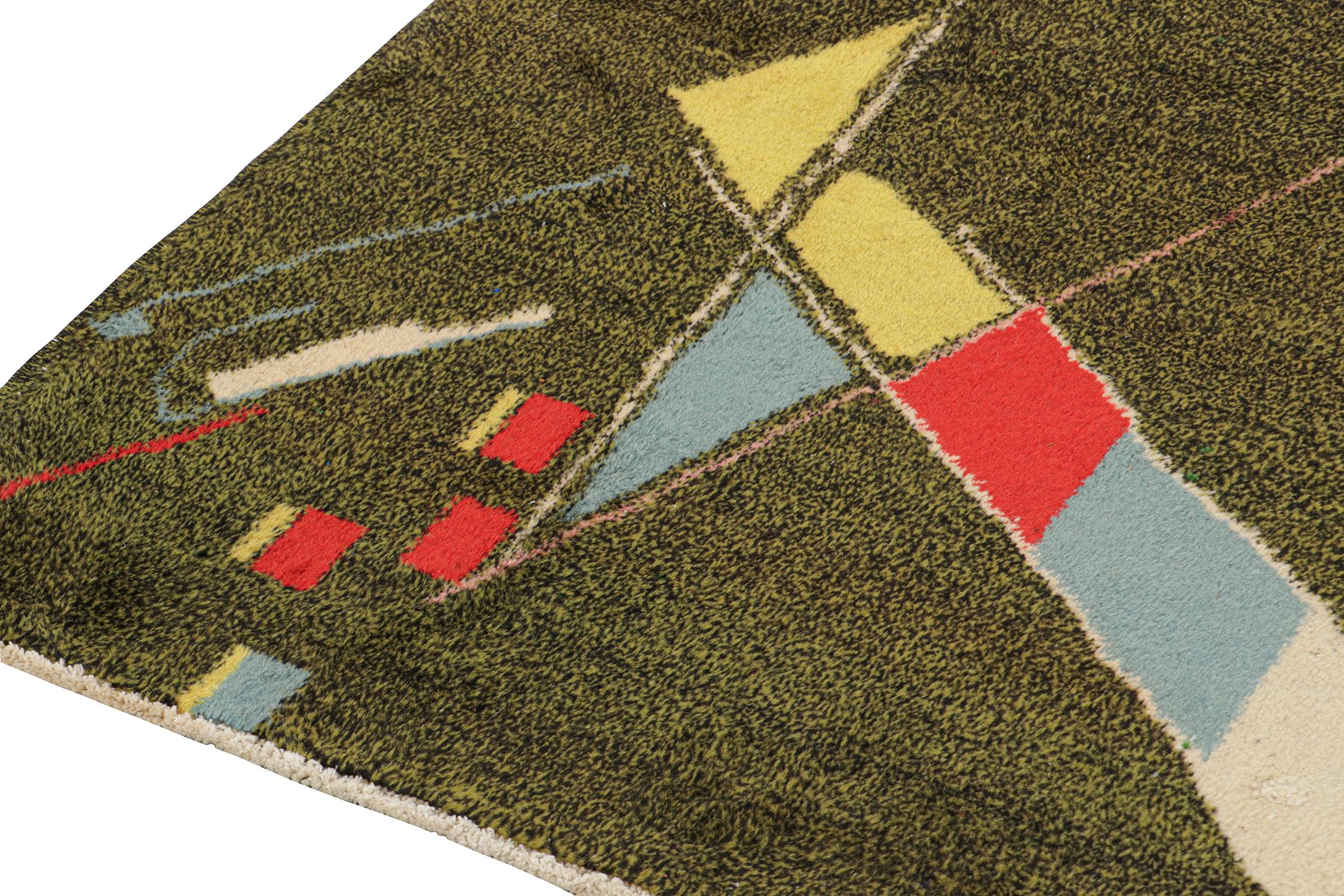 Hand-Knotted Vintage Zeki Müren Rug in Chartreuse with Geometric Patterns by Rug & Kilim For Sale