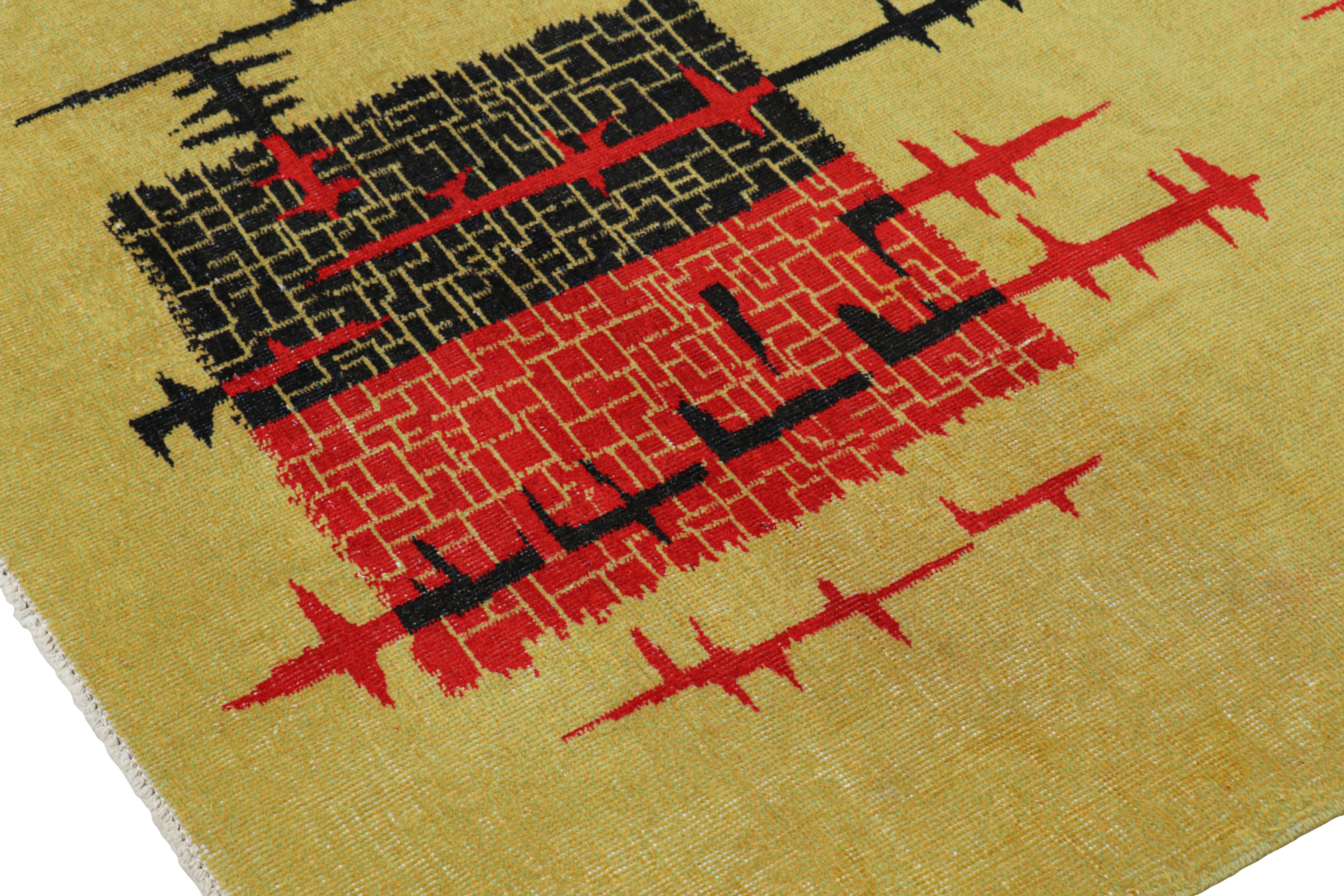 Art Deco Vintage Zeki Müren Rug in Chartreuse with Red and Black Patterns  Rug & Kilim For Sale