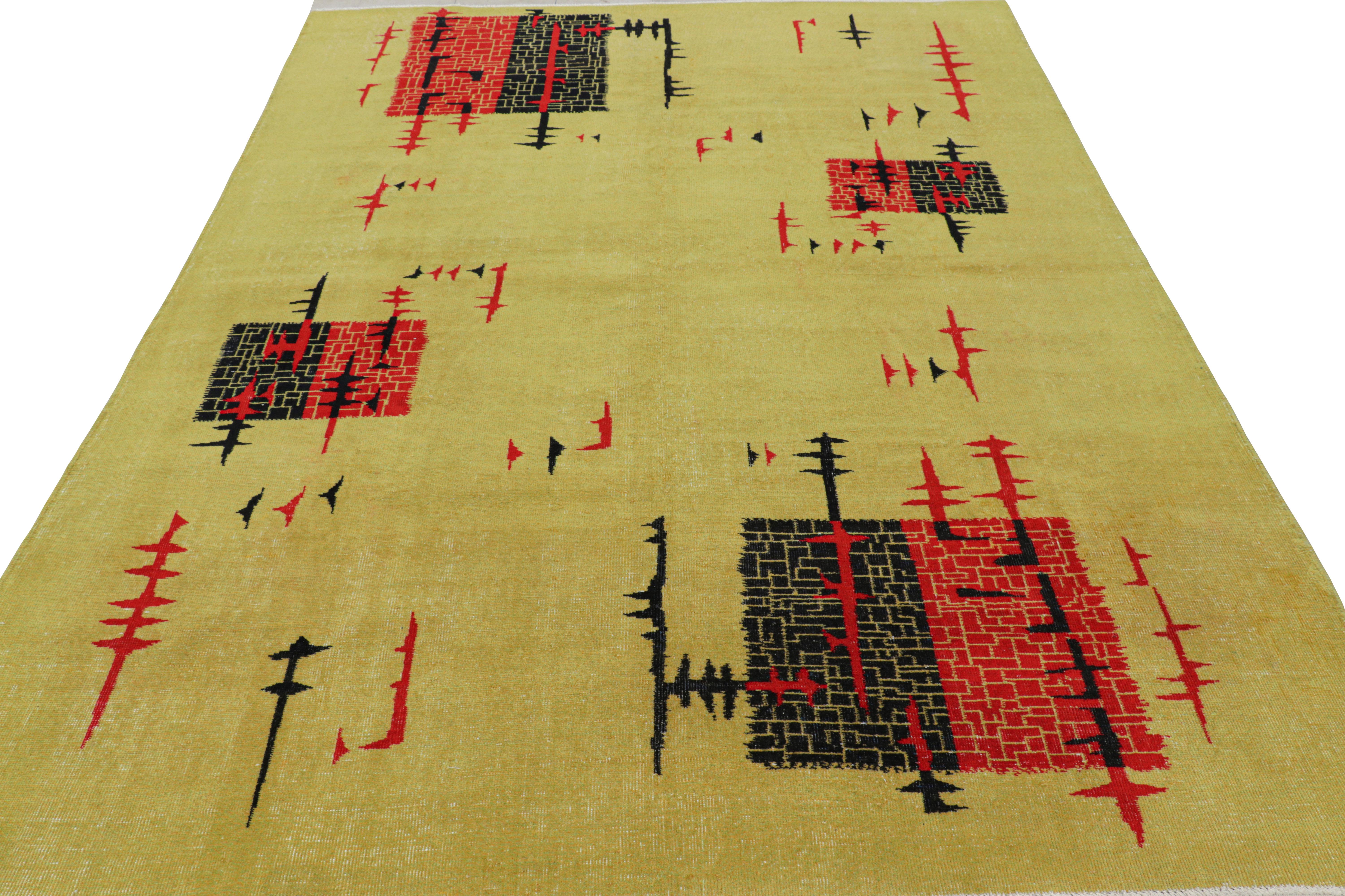 Turkish Vintage Zeki Müren Rug in Chartreuse with Red and Black Patterns  Rug & Kilim For Sale