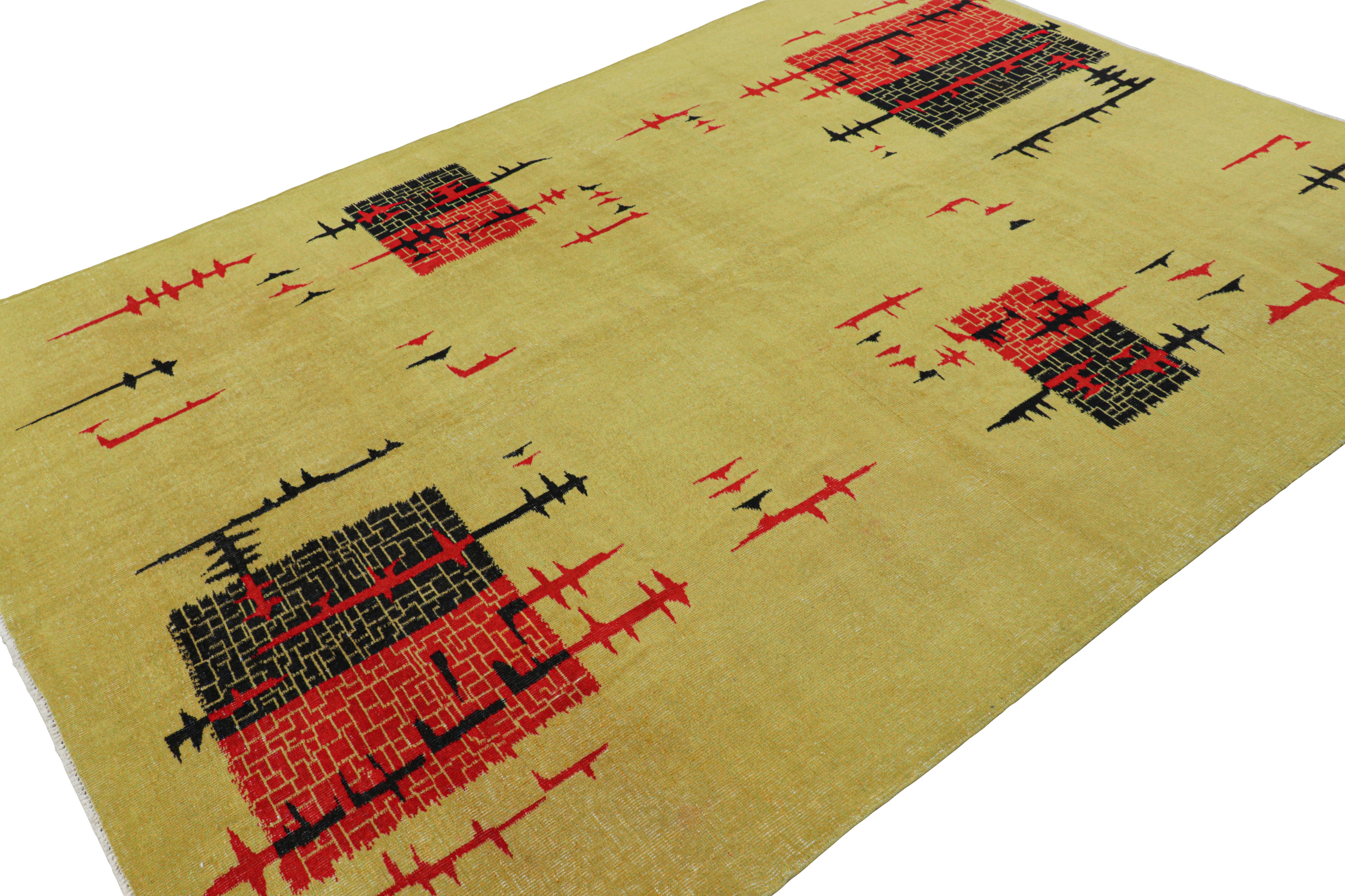 Hand-Knotted Vintage Zeki Müren Rug in Chartreuse with Red and Black Patterns  Rug & Kilim For Sale