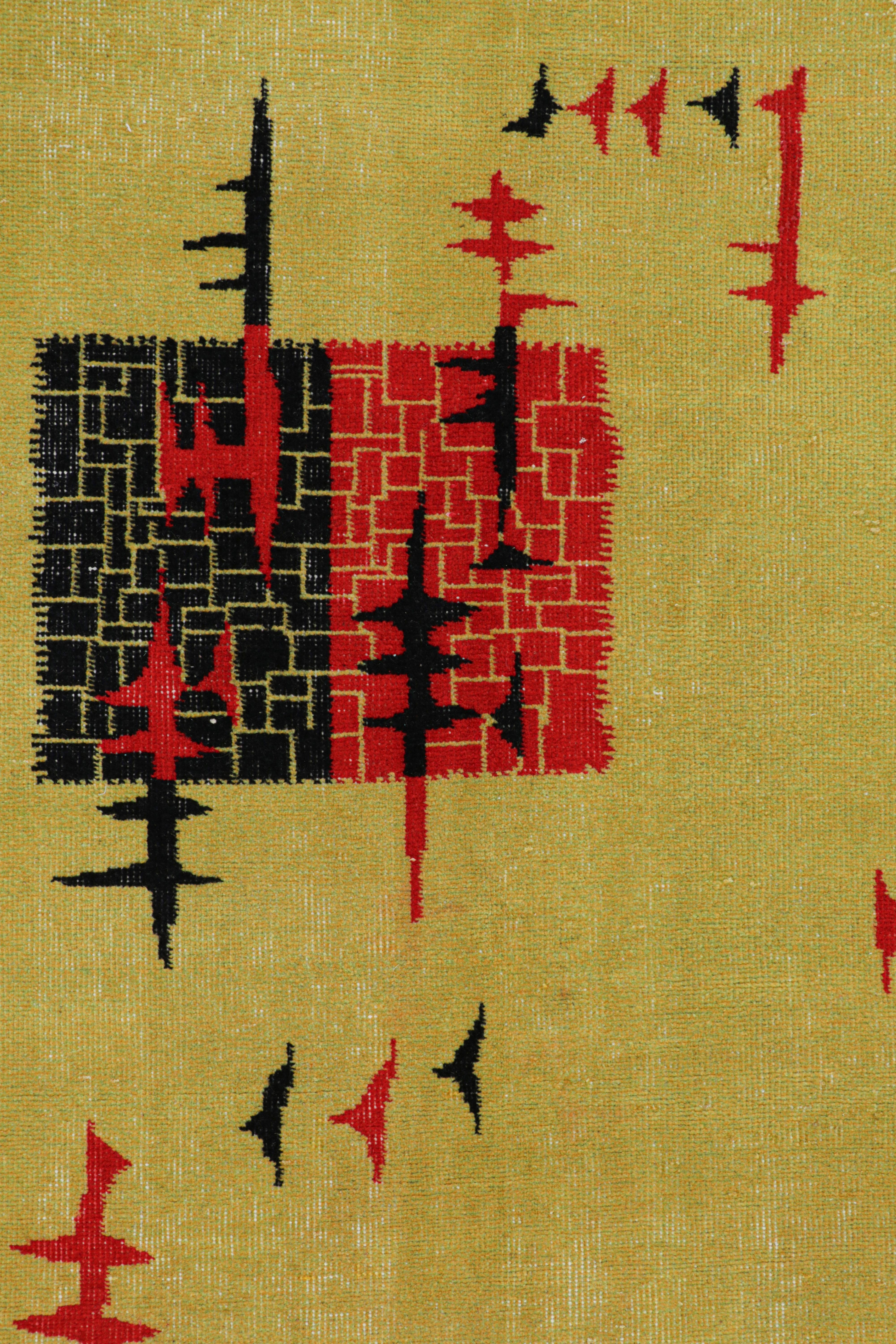 Vintage Zeki Müren Rug in Chartreuse with Red and Black Patterns  Rug & Kilim In Good Condition For Sale In Long Island City, NY