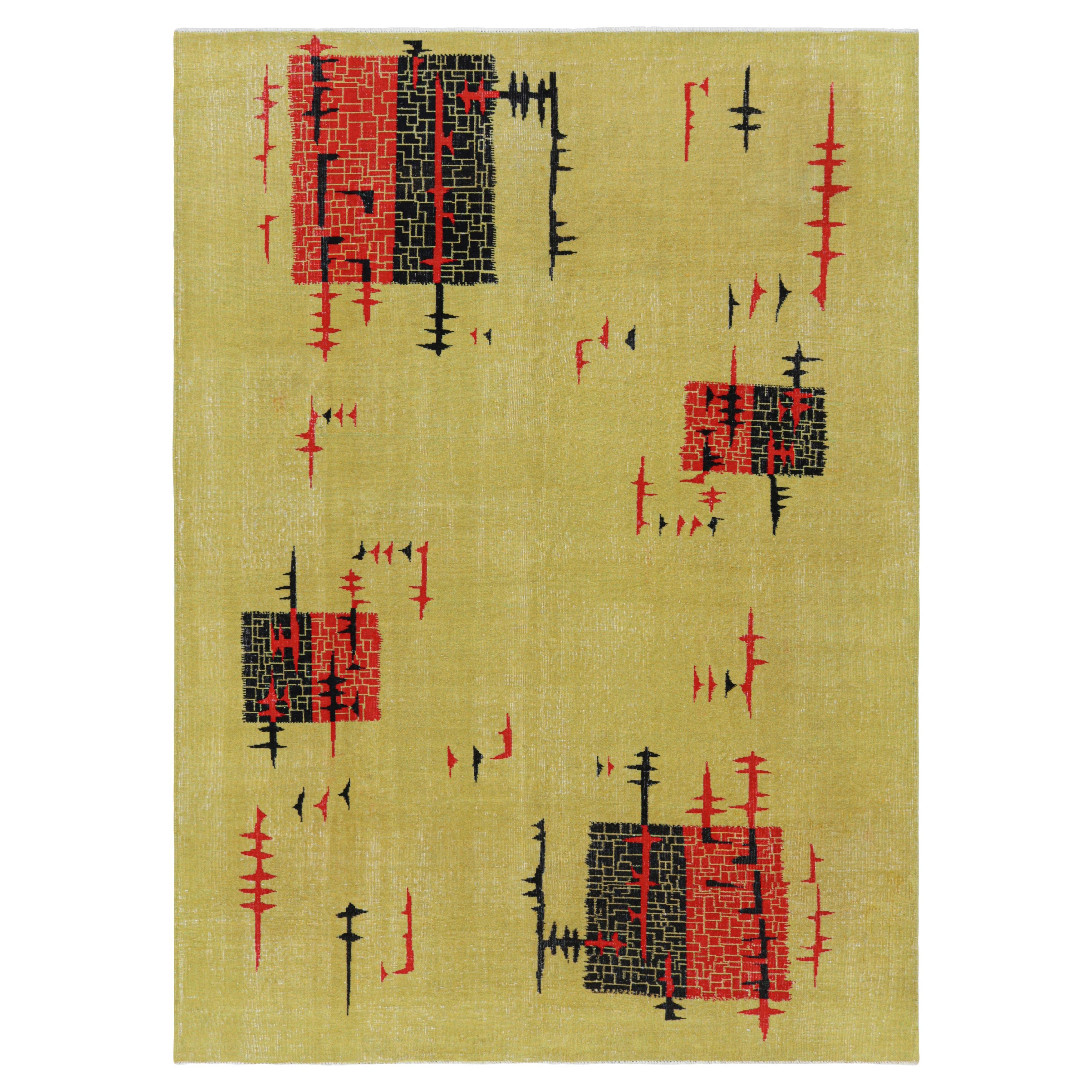 Vintage Zeki Müren Rug in Chartreuse with Red and Black Patterns  Rug & Kilim For Sale
