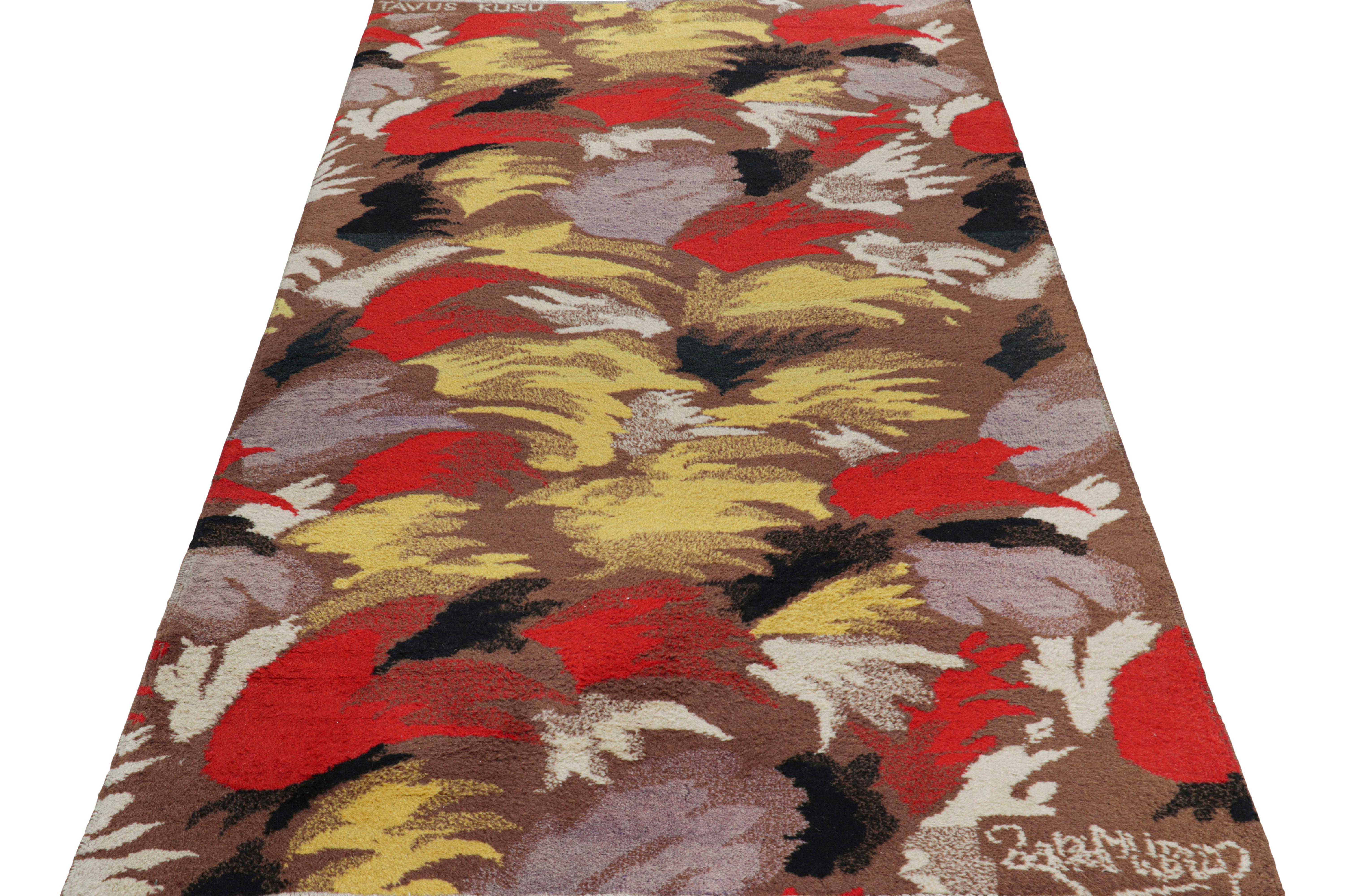 Hand-Knotted Vintage Zeki Müren Rug in Chocolate Brown with Abstract Patterns For Sale