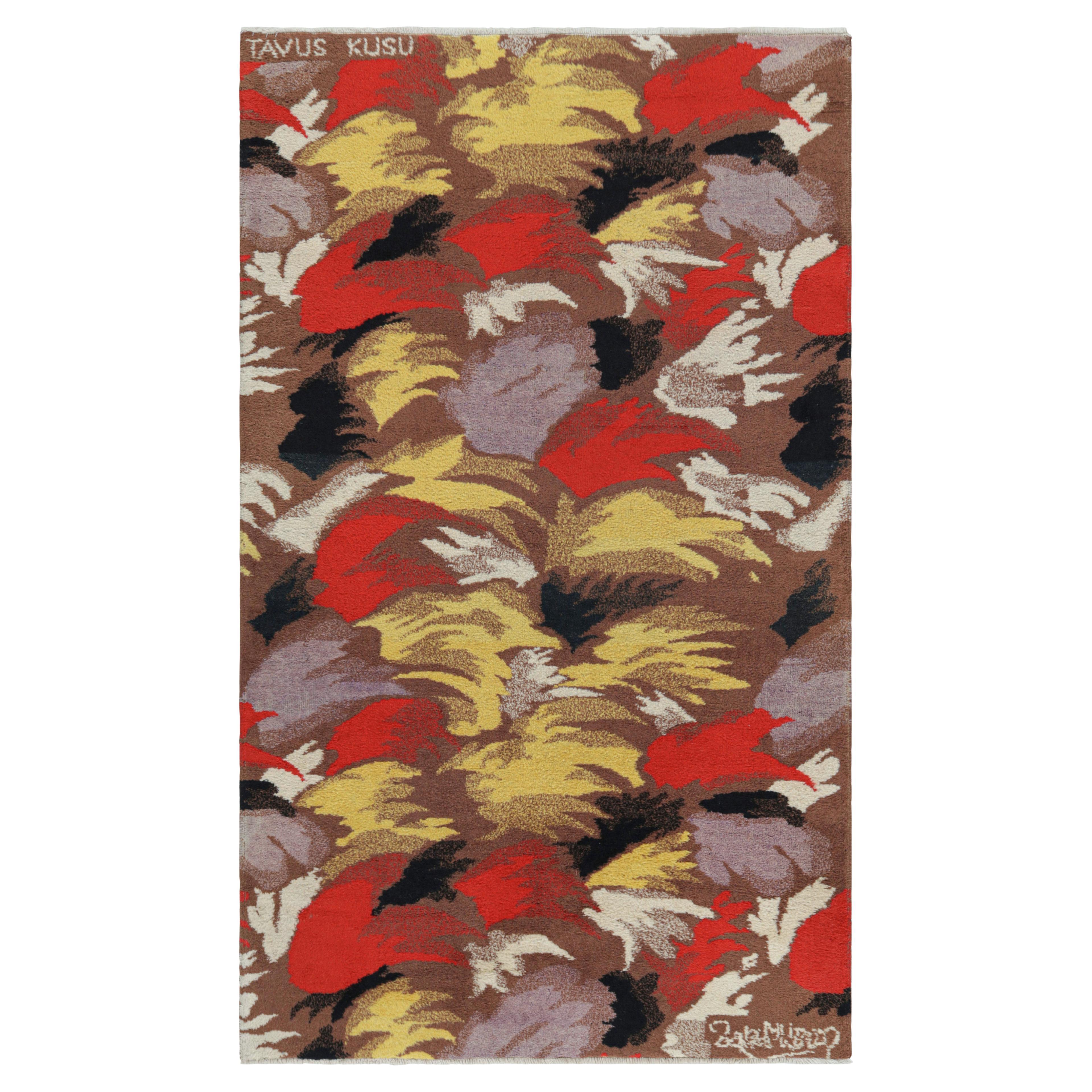 Vintage Zeki Müren Rug in Chocolate Brown with Abstract Patterns