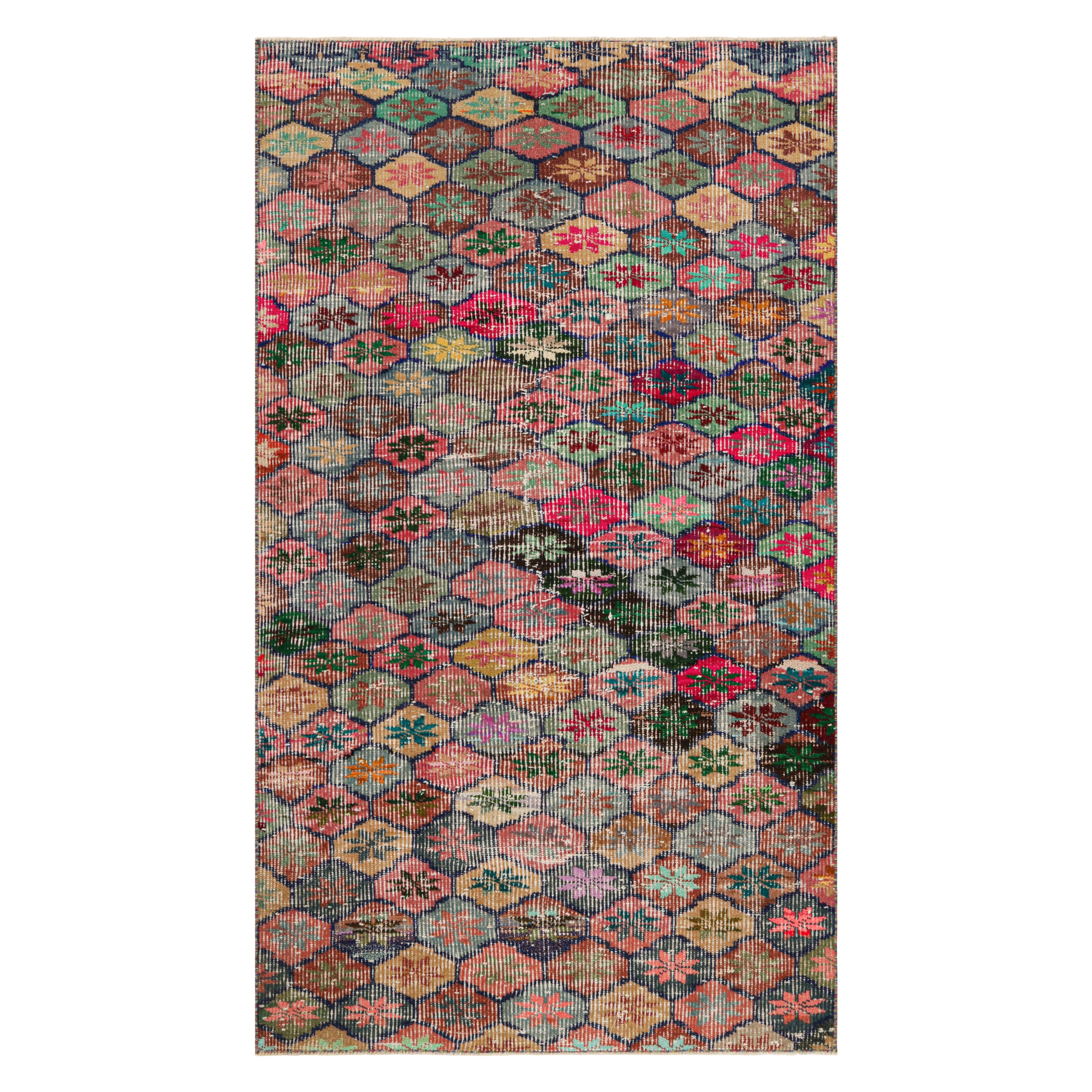 Vintage Zeki Müren Teppich mit bunten floralen und geometrischen Mustern von Rug & Kilim im Angebot