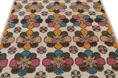Vintage Zeki Müren Rug in Cream with Colorful Floral Medallions  Rug & Kilim