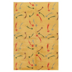 Alter Zeki Müren Teppich in Gold mit geometrischen Mustern, von Rug & Kilim
