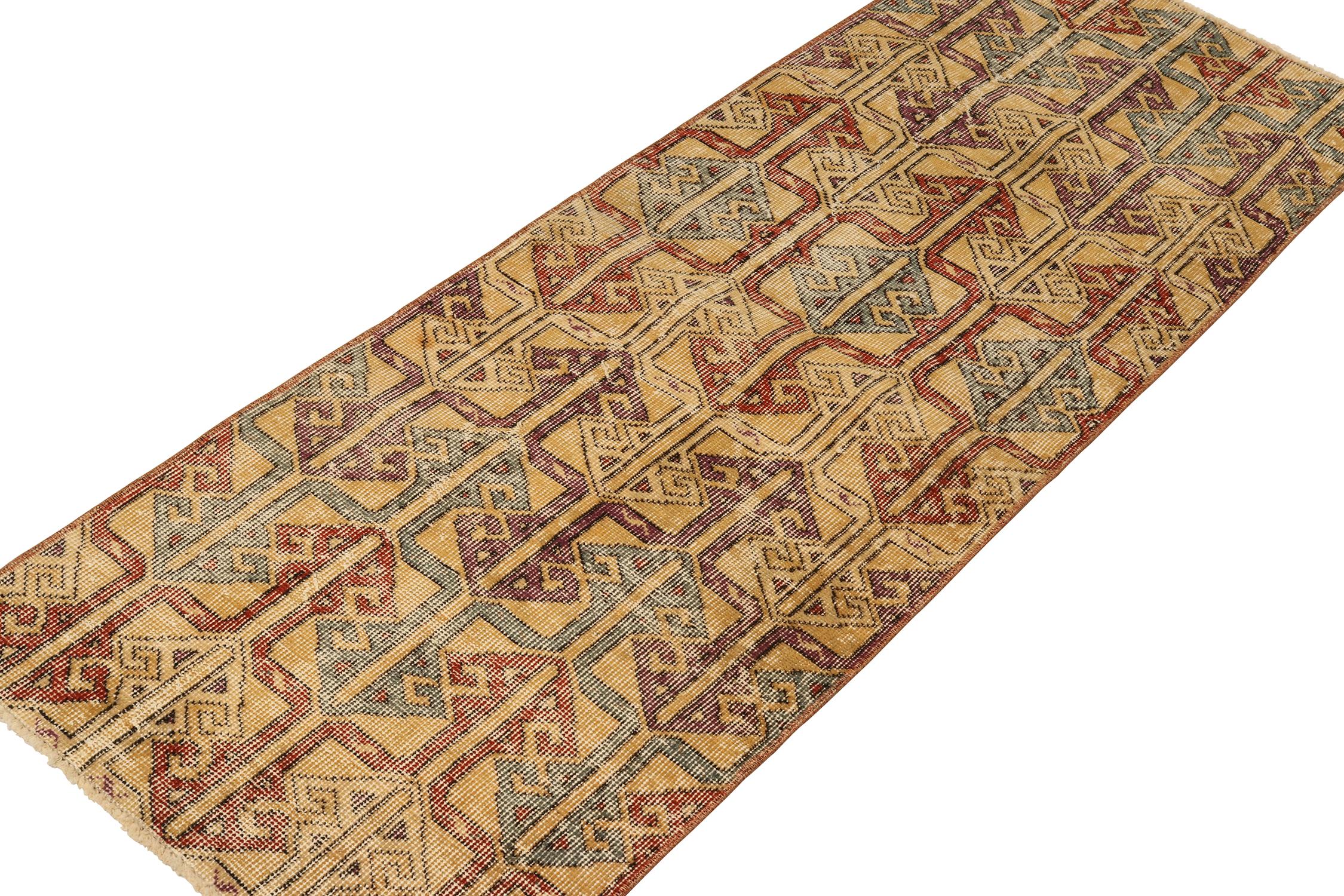 Mid-Century Modern Vintage Zeki Müren Rug in Gold with Red and Blue Patterns, by Rug & Kilim For Sale