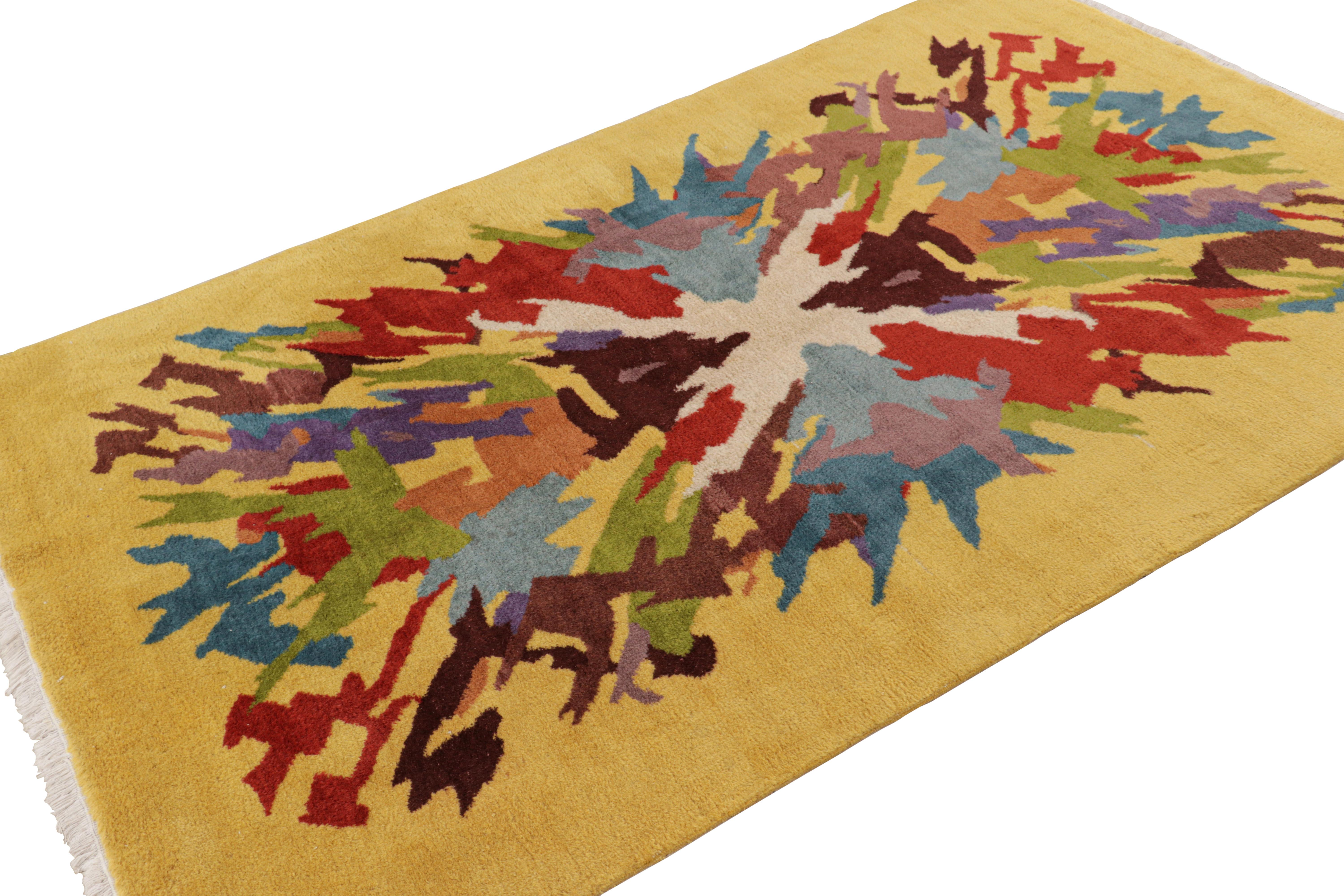 Hand-Knotted Vintage Zeki Müren Rug in Gold with Vibrant Abstract Pattern, from Rug & Kilim For Sale