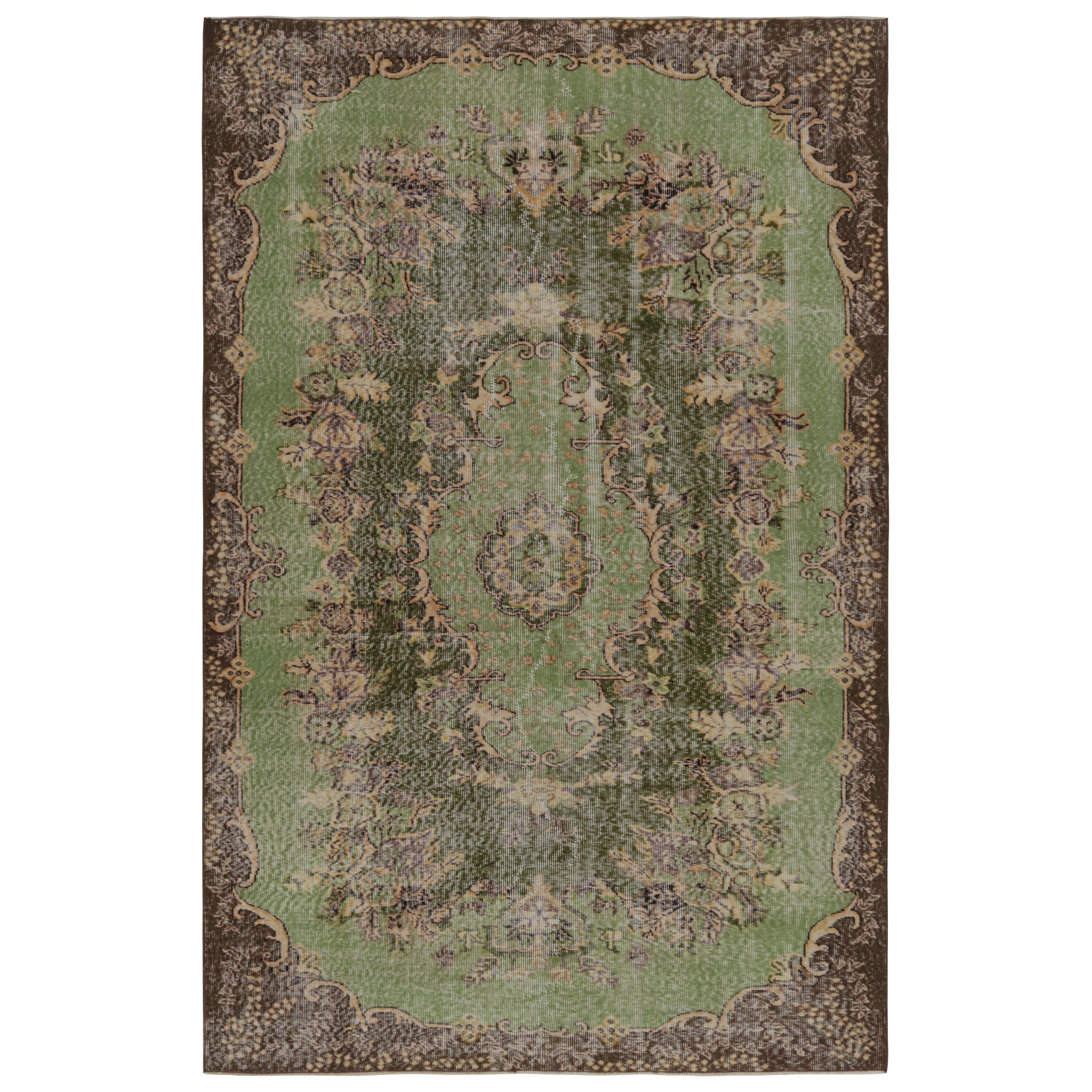 Tappeto vintage Zeki Muren in verde e marrone di Rug & Kilim in vendita