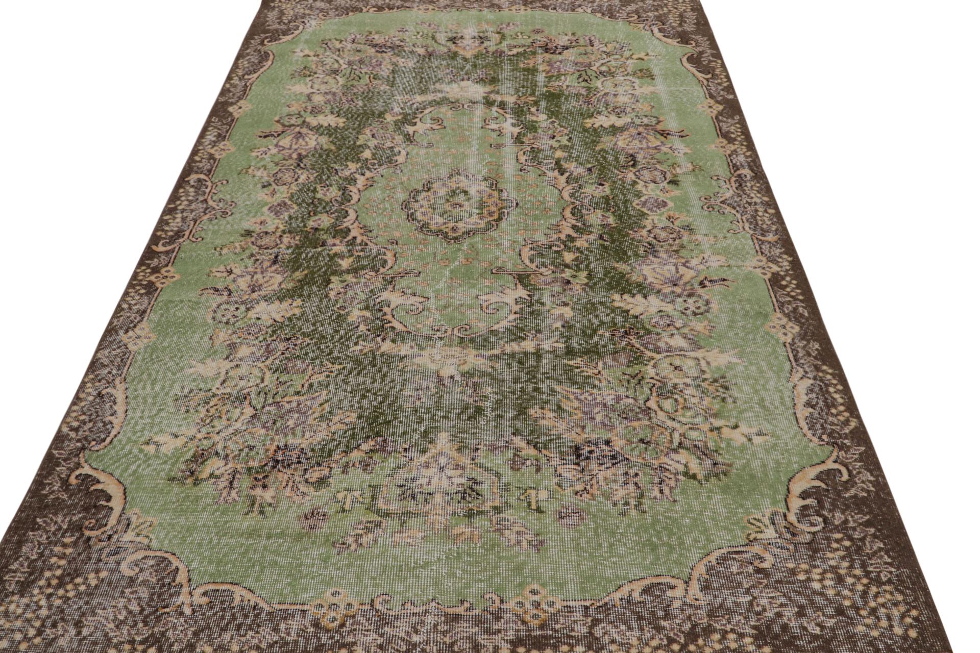 Turkish Vintage Zeki Muren rug in Green and Brown by Rug & Kilim For Sale