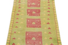 Vintage Zeki Müren Rug in Green, Red and Gold Geometric Patterns by Rug & Kilim