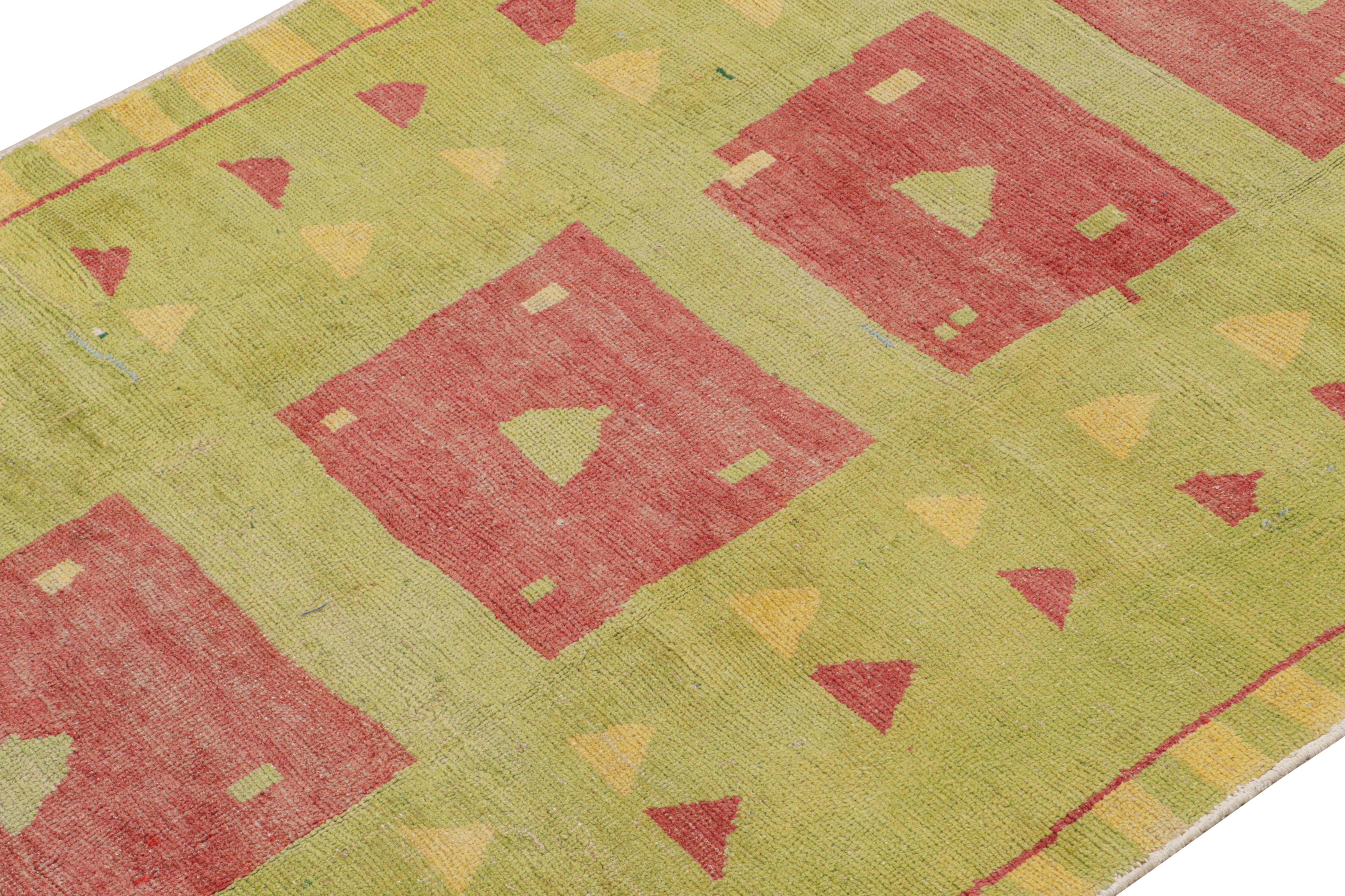 Hand-Knotted Vintage Zeki Müren Rug in Green, Red and Gold Geometric Patterns by Rug & Kilim For Sale