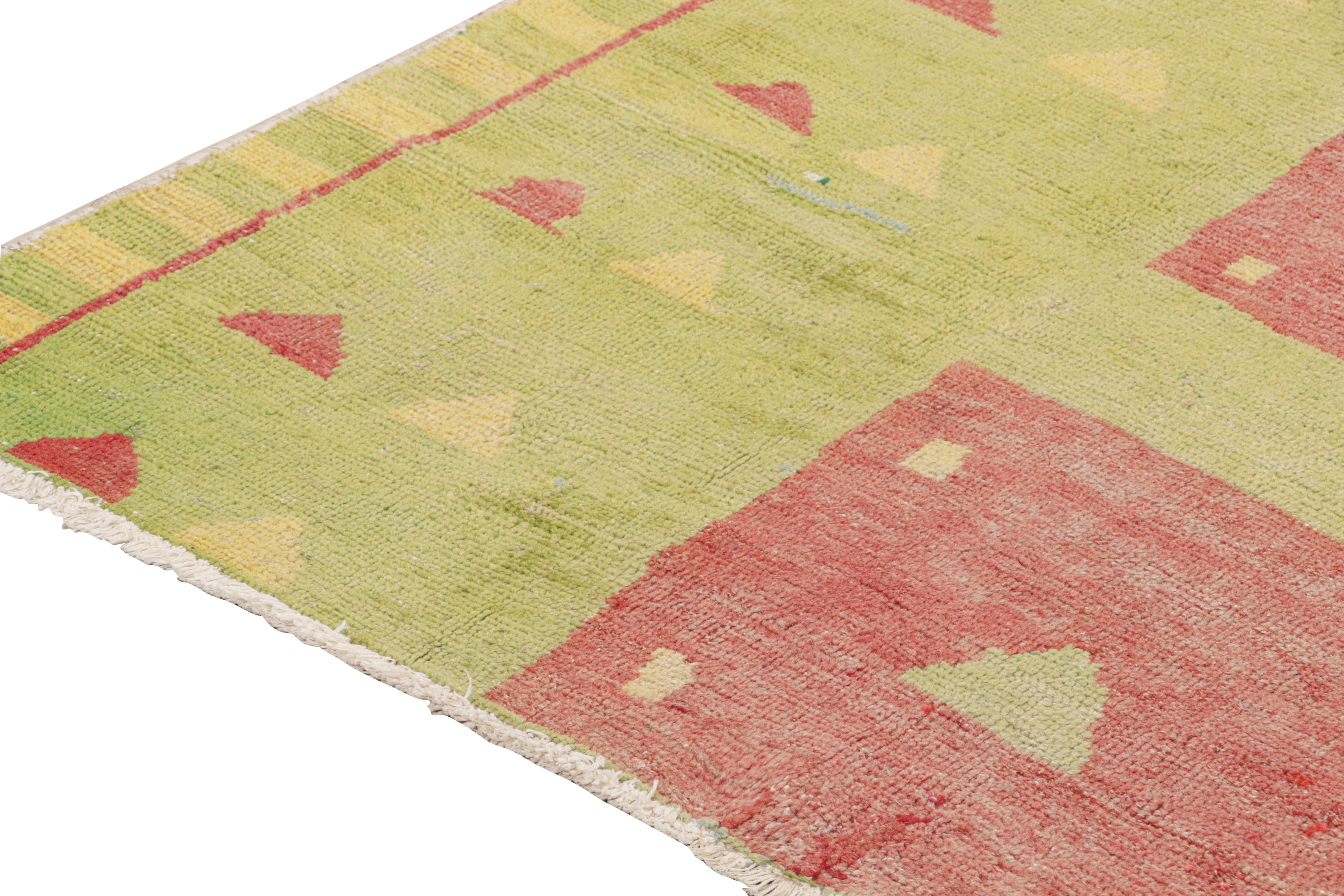 Vintage Zeki Müren Rug in Green, Red and Gold Geometric Patterns by Rug & Kilim In Good Condition For Sale In Long Island City, NY