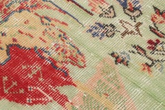 Vintage Zeki Müren Distressed Rug in Green & Red with Pictorials - Rug & Kilim