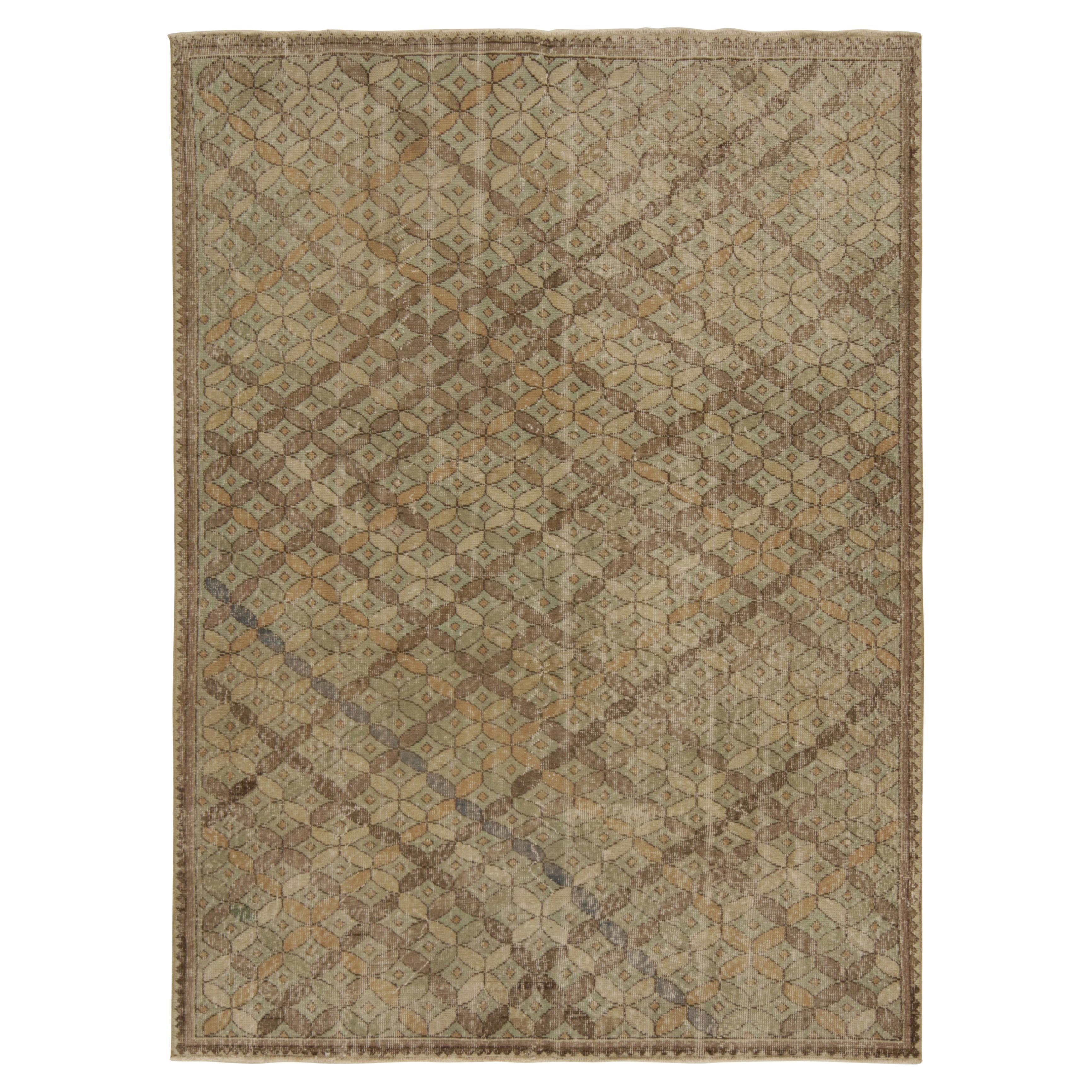 Vintage Zeki Müren Rug in Green with Beige-Brown Pattern, by Rug & Kilim