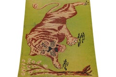 Vintage Zeki Müren Rug in Green with Beige-Brown Tiger Pictorial by Rug & Kilim