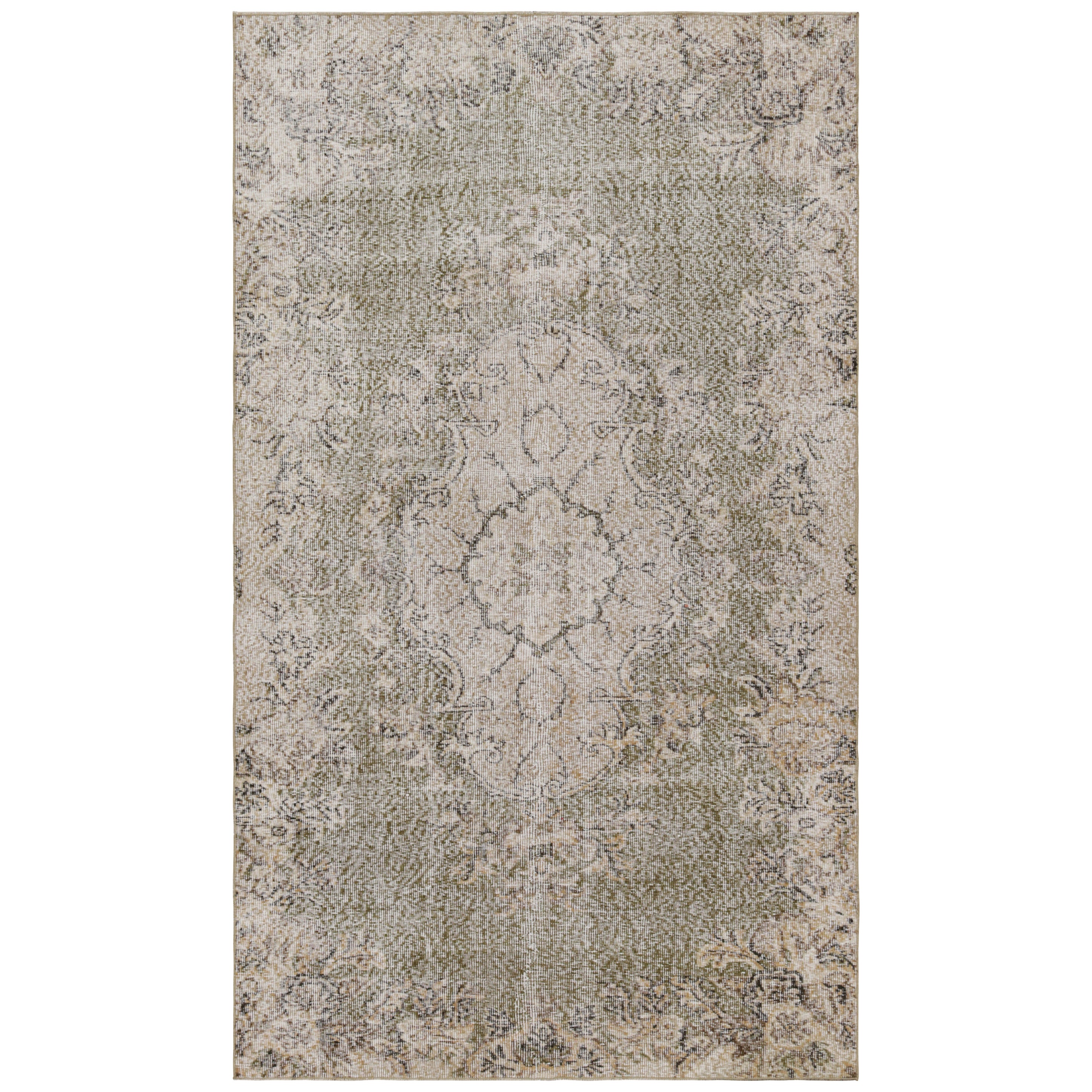 Vintage Zeki Müren Teppich in Grün mit beigefarbenem Blumenmedaillon, von Rug & Kilim