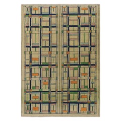 Vintage Zeki Müren Rug in Green with Colorful Geometric Pattern - Rug & Kilim