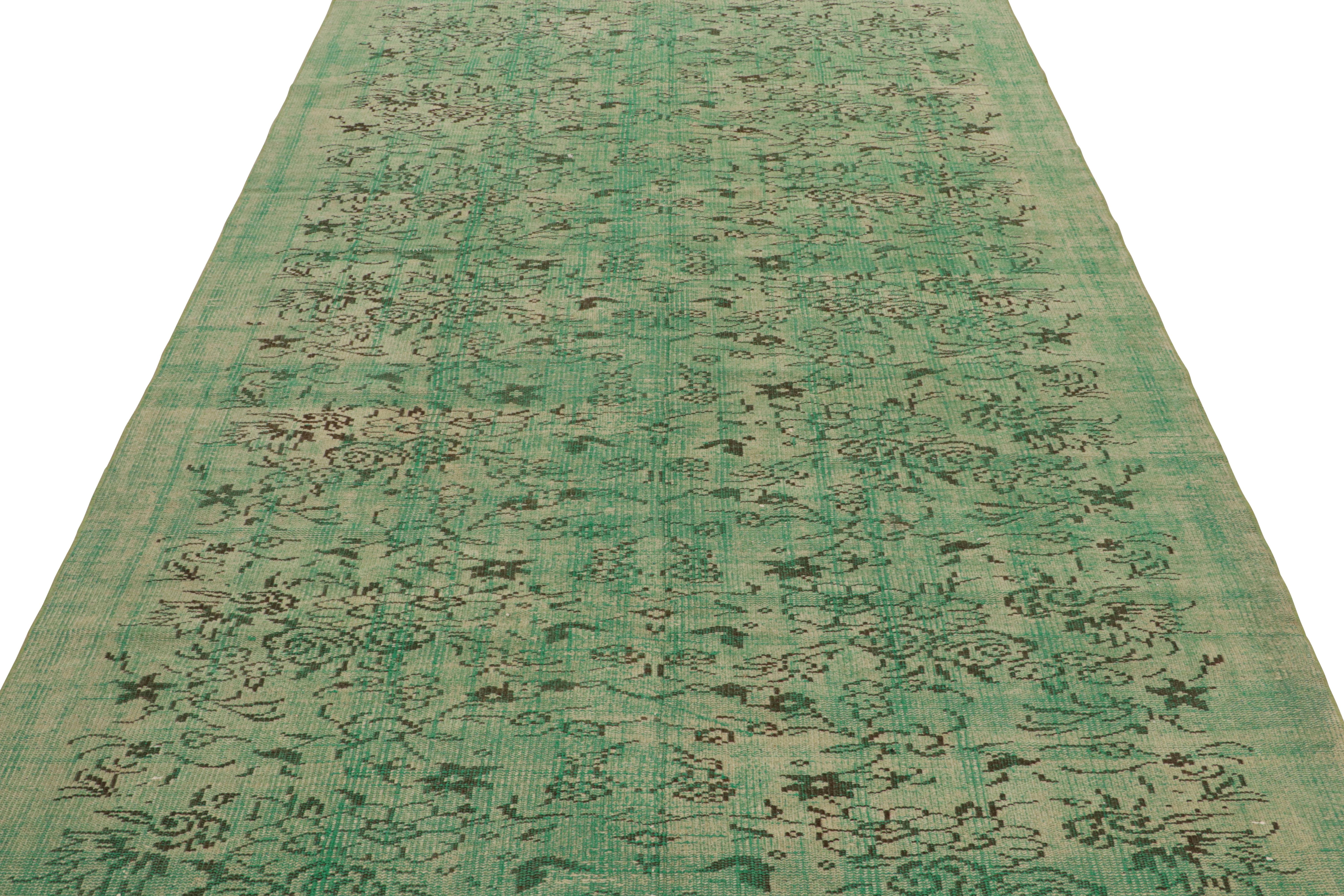 Turkish Vintage Zeki Müren Rug in Green with Floral Patterns, from Rug & Kilim For Sale