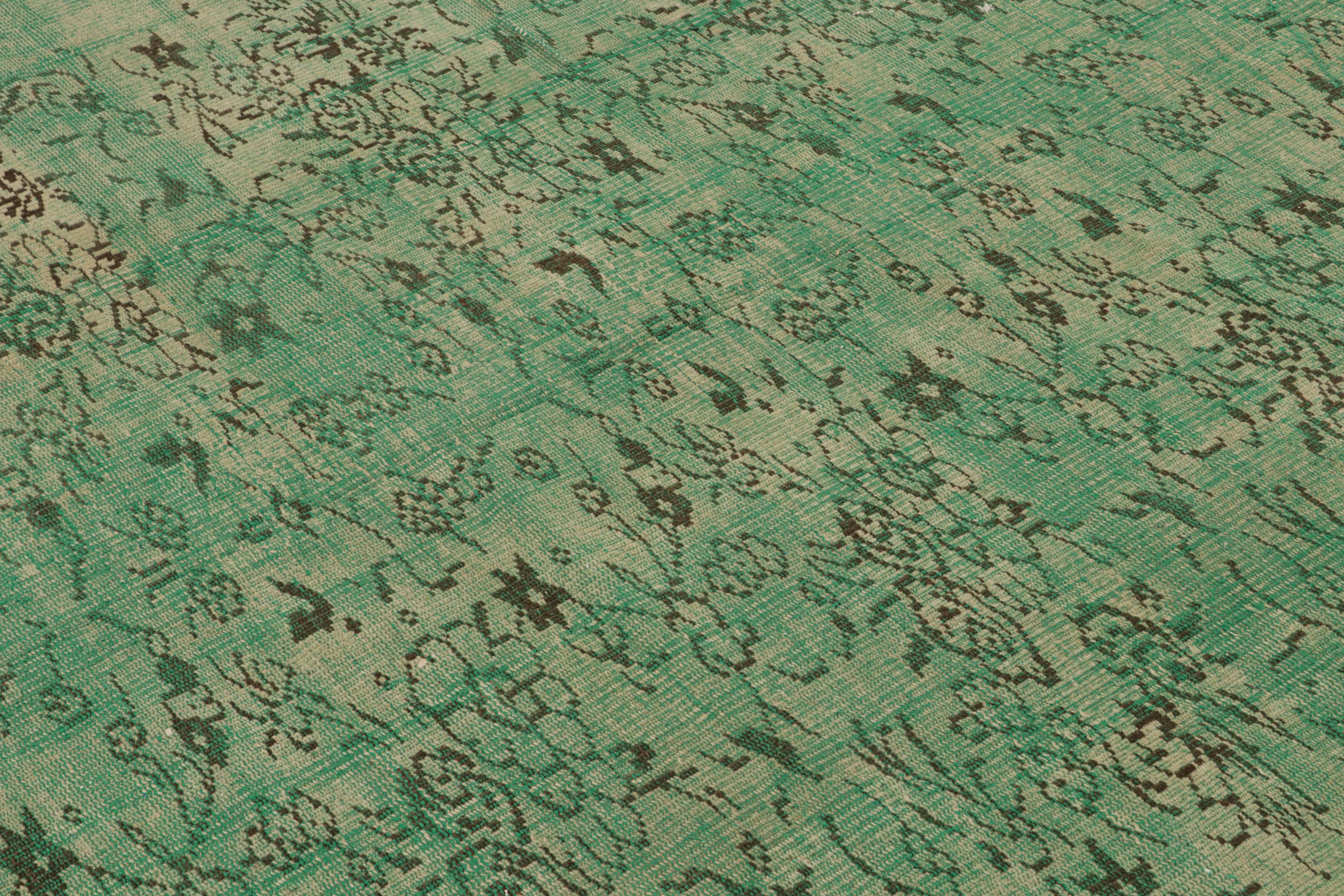 Hand-Knotted Vintage Zeki Müren Rug in Green with Floral Patterns, from Rug & Kilim For Sale