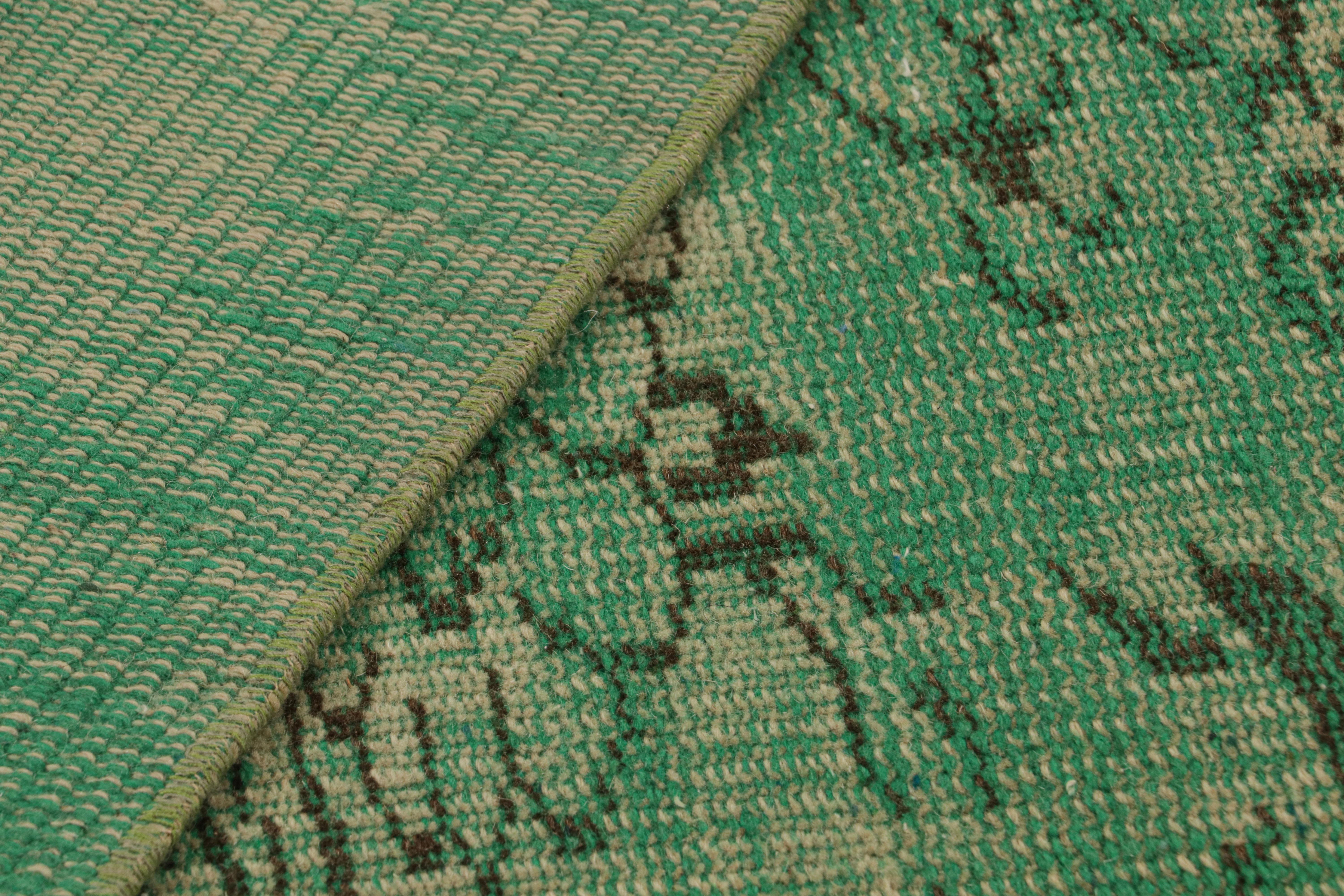 Wool Vintage Zeki Müren Rug in Green with Floral Patterns, from Rug & Kilim For Sale