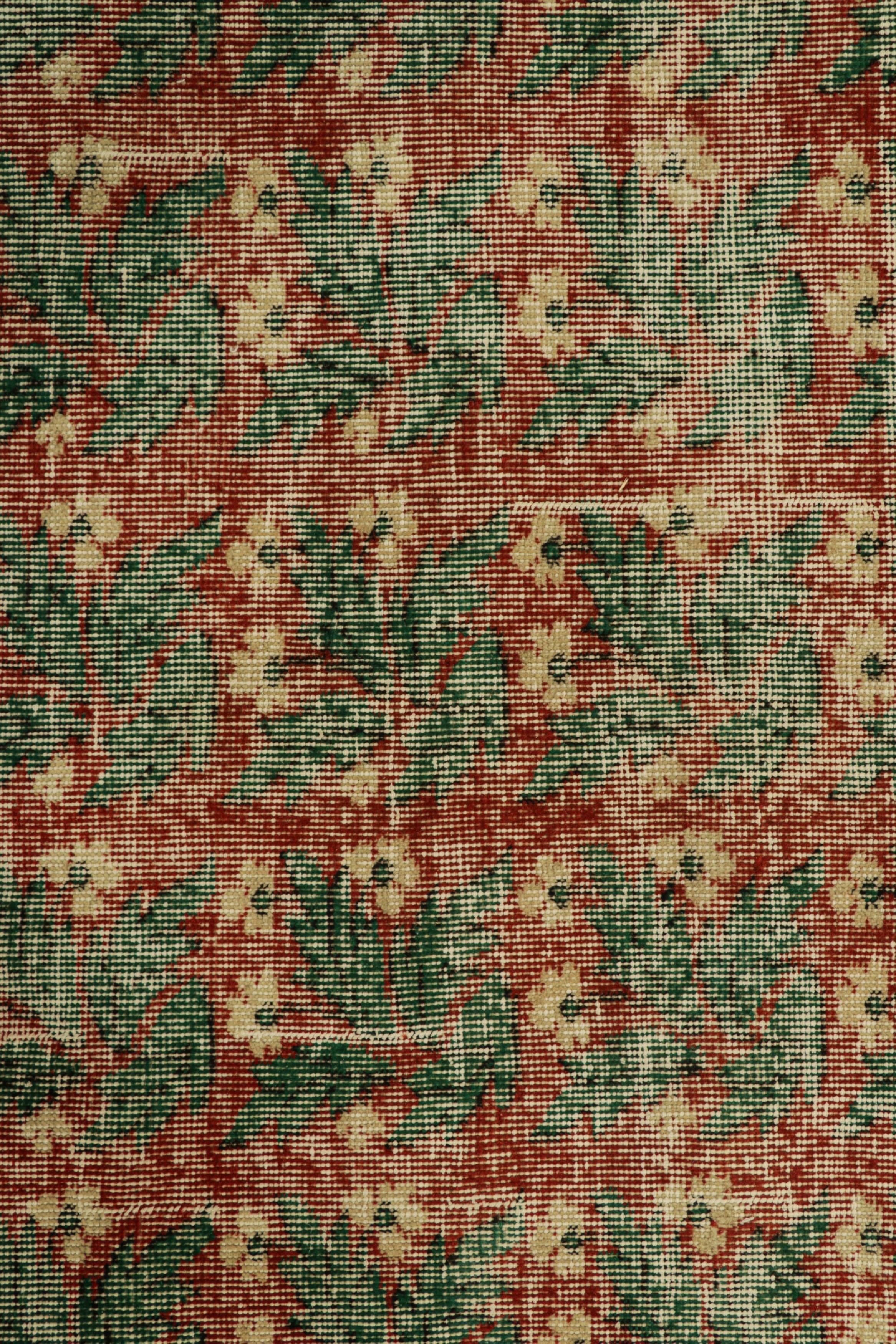 Turkish Vintage Zeki Müren Rug in Green with Red Geometric Patterns  Rug & Kilim For Sale