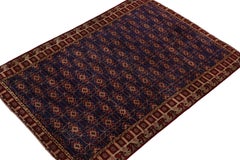Vintage Zeki Müren Rug in Indigo with Red and Beige Pattern, by Rug & Kilim