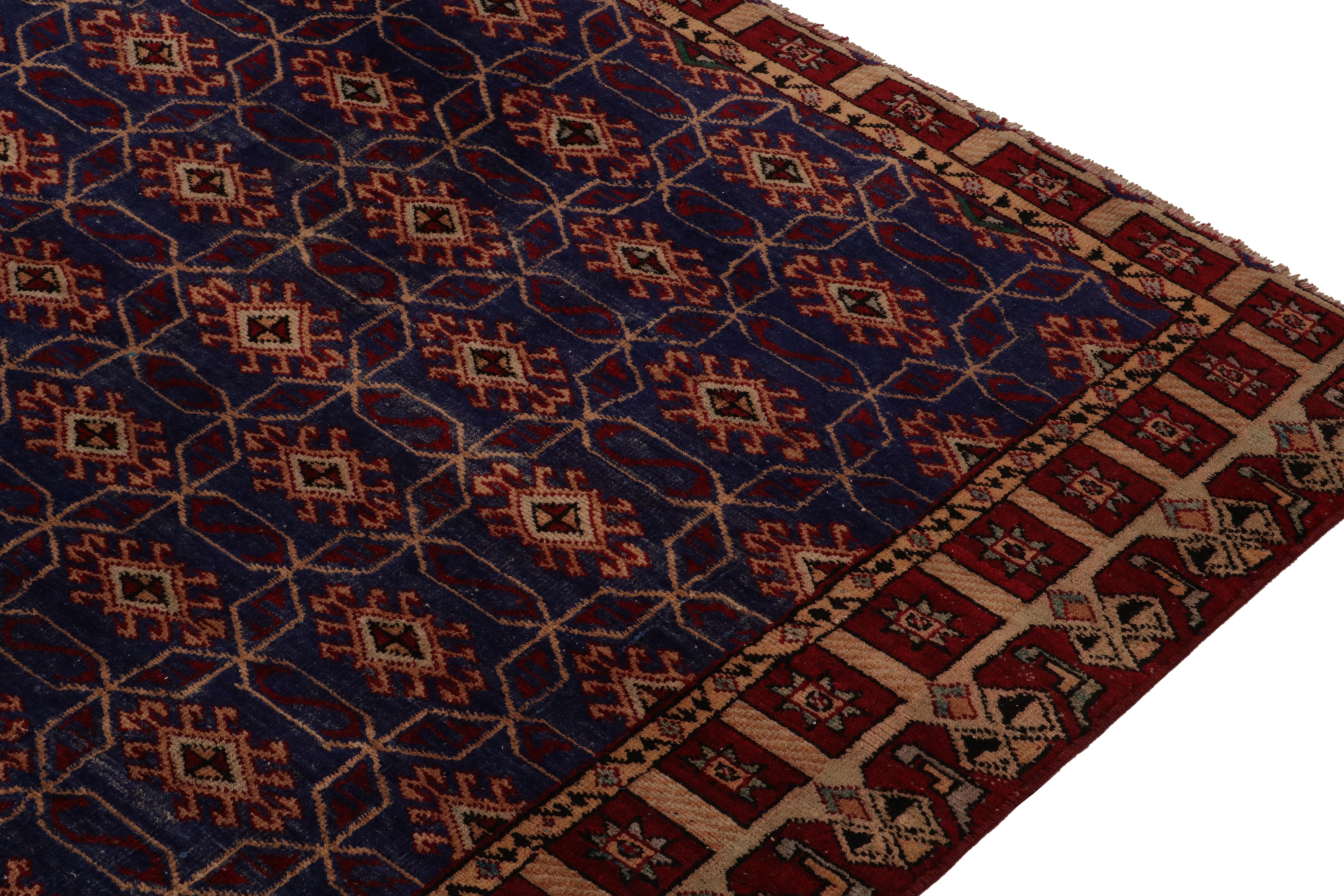 Vintage Zeki Müren Rug in Indigo with Red and Beige Pattern, by Rug & Kilim In Good Condition For Sale In Long Island City, NY
