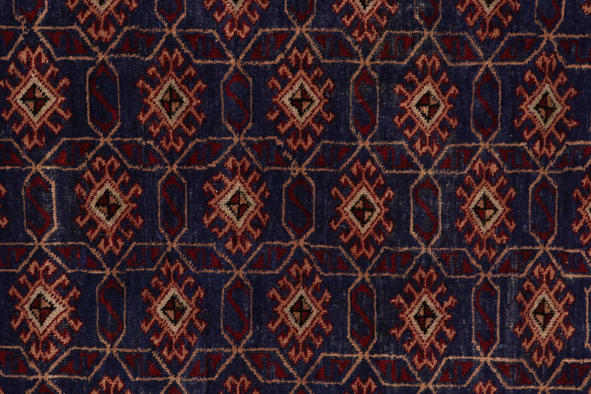 Mid-20th Century Vintage Zeki Müren Rug in Indigo with Red and Beige Pattern, by Rug & Kilim For Sale