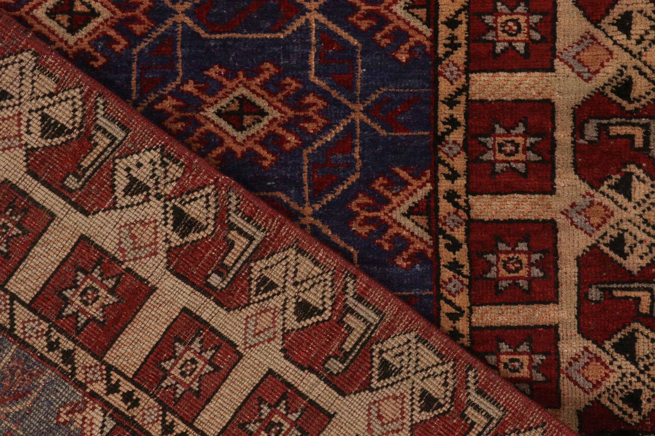 Wool Vintage Zeki Müren Rug in Indigo with Red and Beige Pattern, by Rug & Kilim For Sale