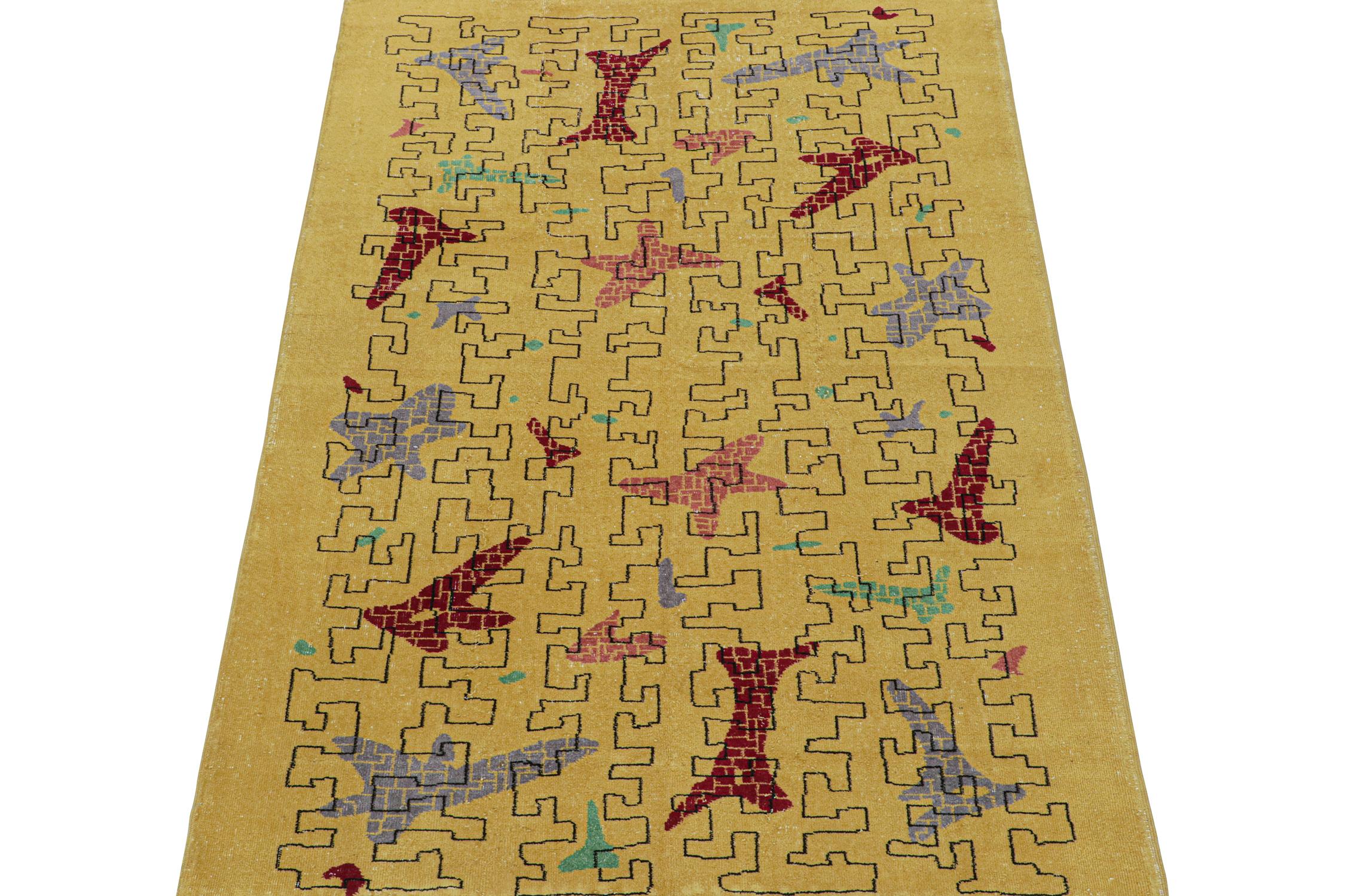 This vintage 5x8 rug is an exciting new addition to Rug & Kilim’s Mid-Century Pasha Collection. This line is a commemoration, with rare curations we believe to hail from multidisciplinary Turkish designer Zeki Müren. Hand-knotted in wool circa