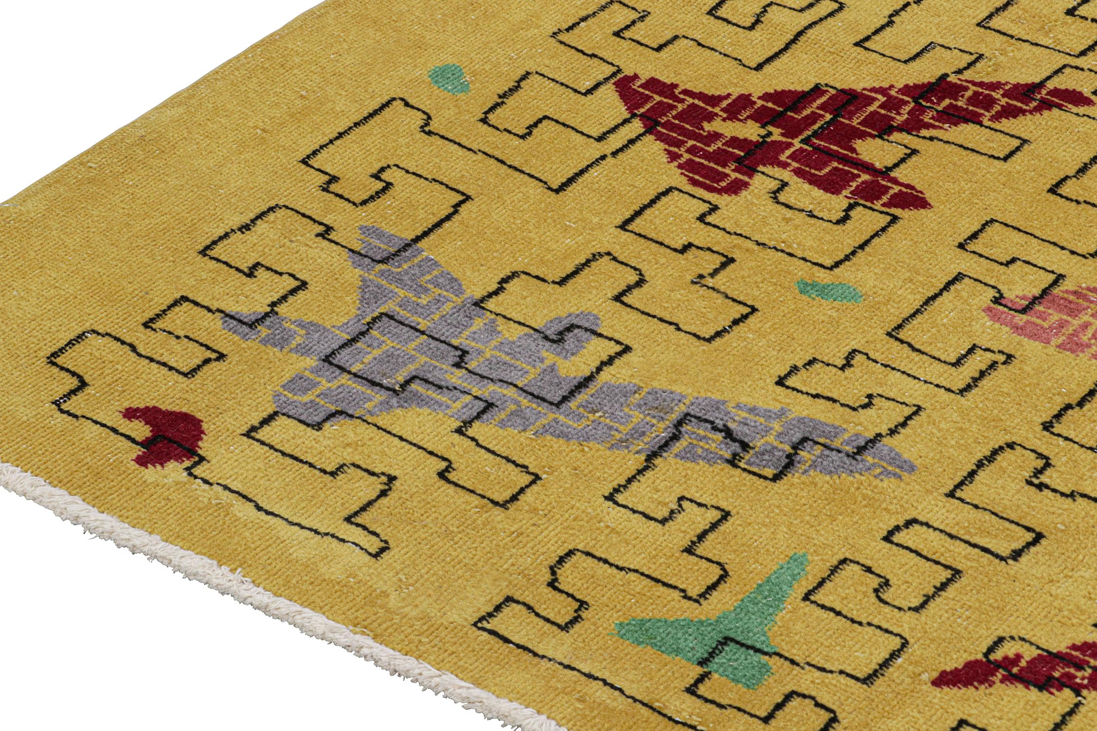 Hand-Knotted Vintage Zeki Müren Rug in Mustard with Geometric Patterns by Rug & Kilim For Sale