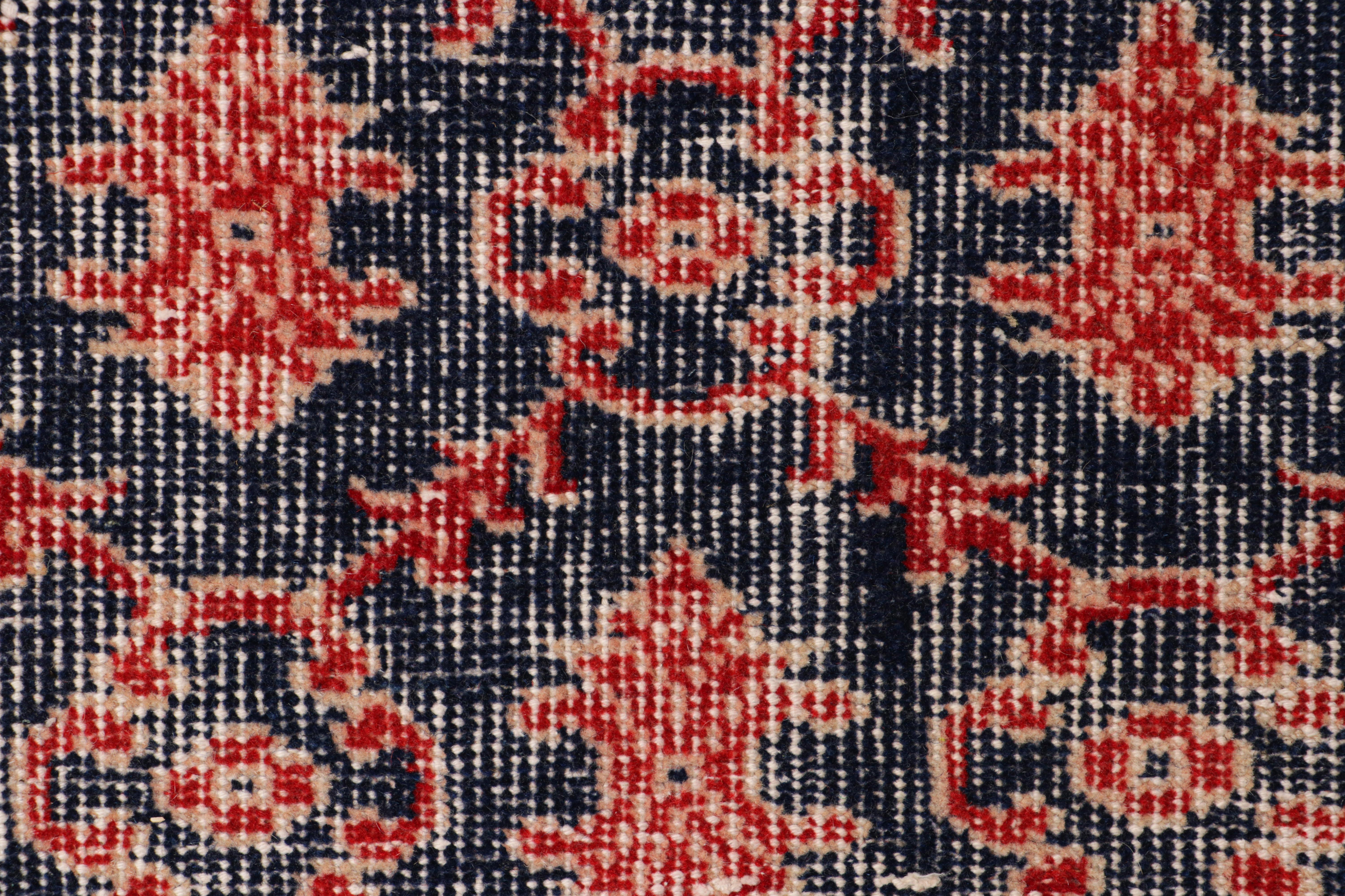 Turkish Vintage Zeki Müren Rug in Navy Blue with Red Geometric Patterns from Rug & Kilim For Sale
