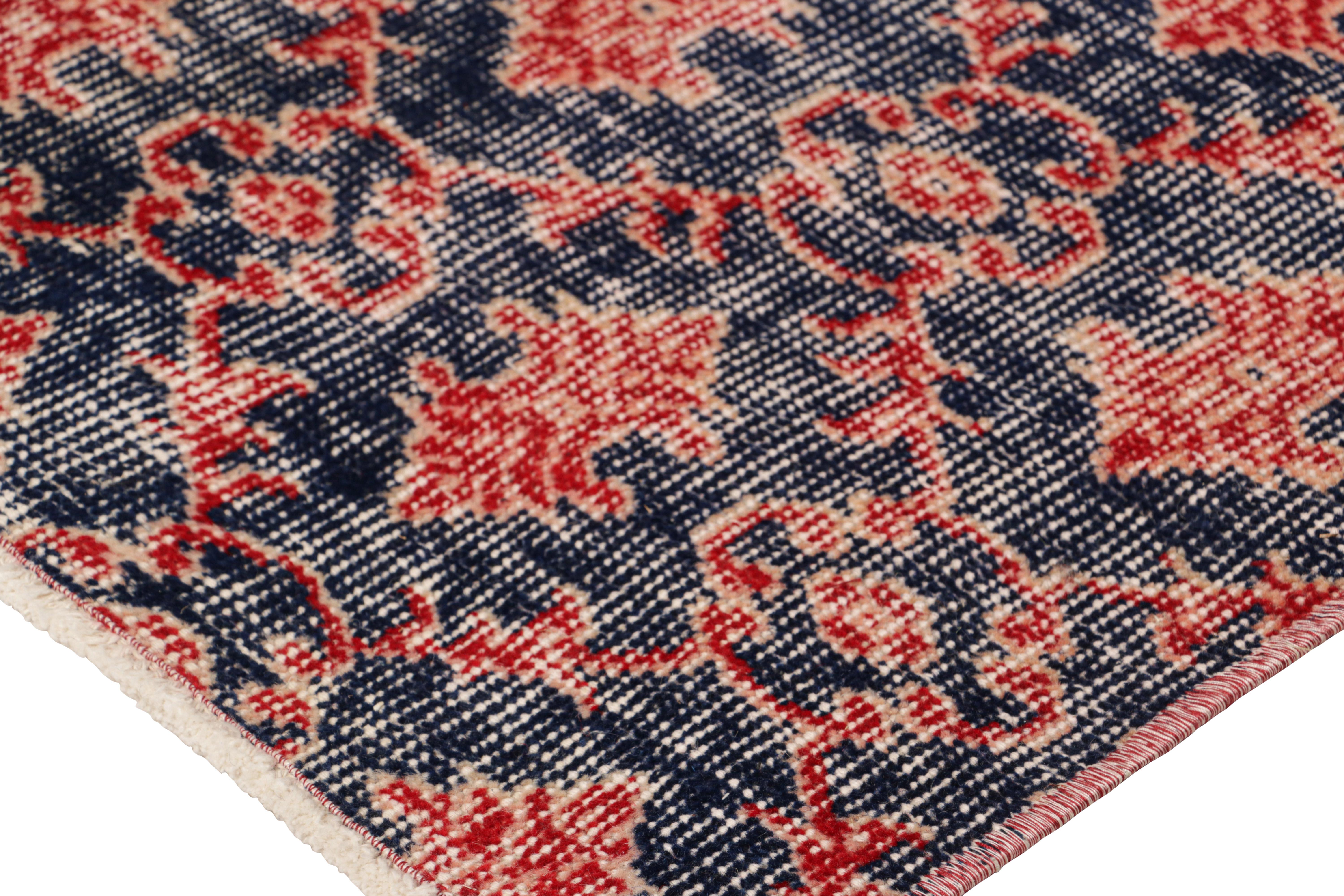 Mid-20th Century Vintage Zeki Müren Rug in Navy Blue with Red Geometric Patterns from Rug & Kilim For Sale