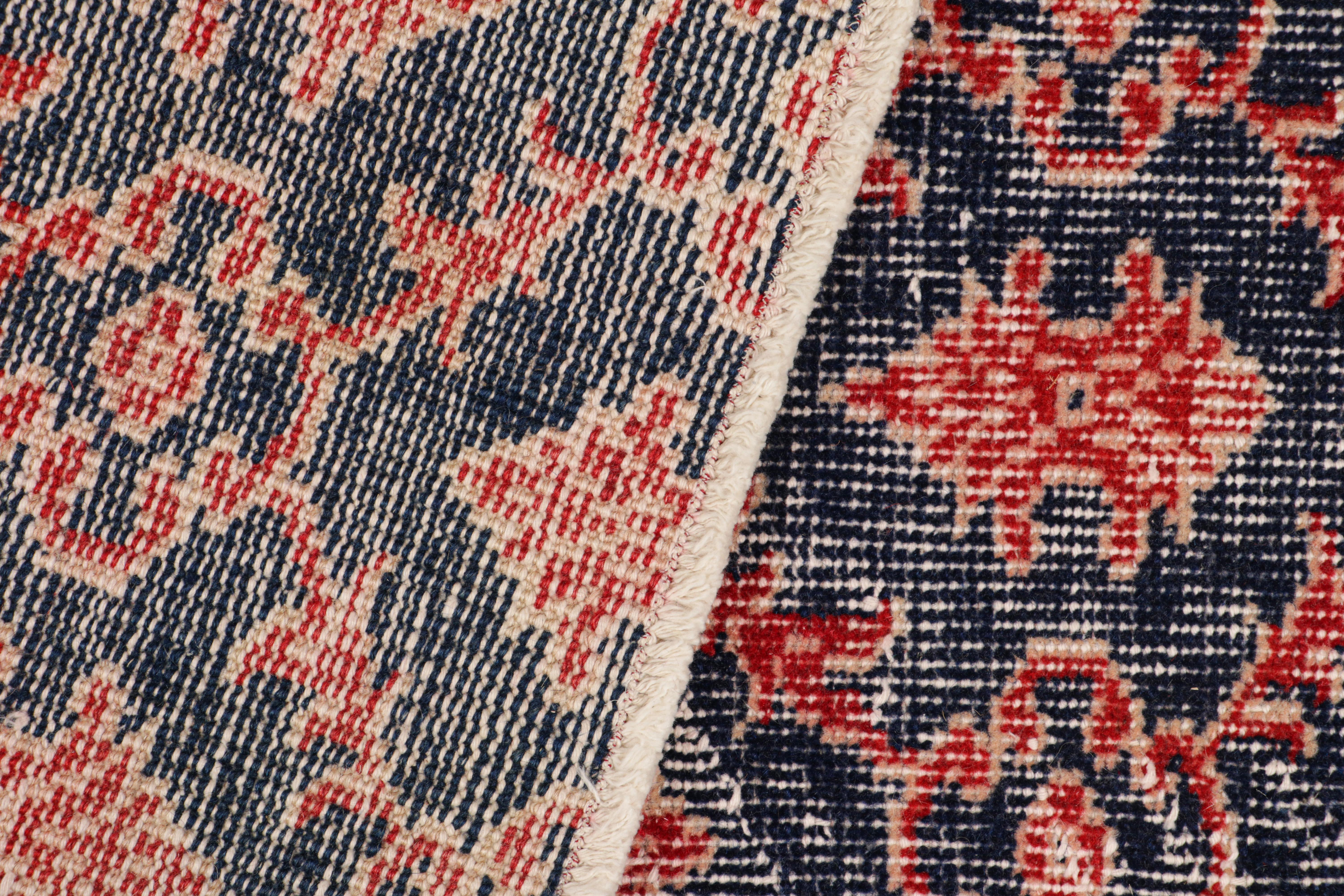 Wool Vintage Zeki Müren Rug in Navy Blue with Red Geometric Patterns from Rug & Kilim For Sale