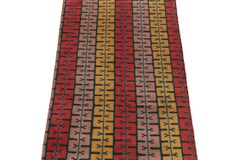 Vintage Zeki Müren Rug in Ochre, Red and Pink Geometric Patterns by Rug & Kilim