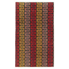Vintage Zeki Müren Rug in Ochre, Red and Pink Geometric Patterns by Rug & Kilim