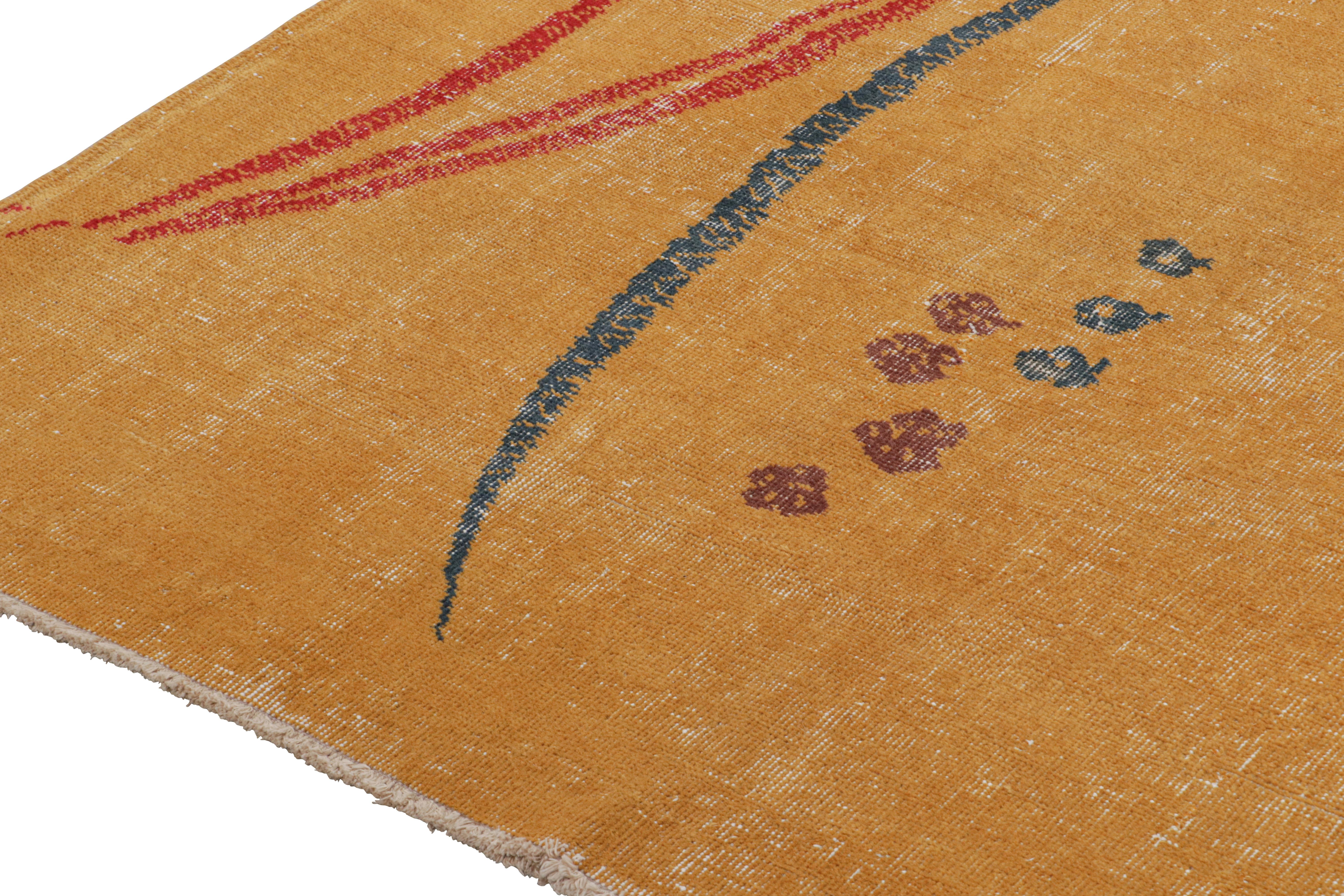 Hand-Knotted Vintage Zeki Müren Rug in Ochre with Red and Blue Patterns by Rug & Kilim For Sale